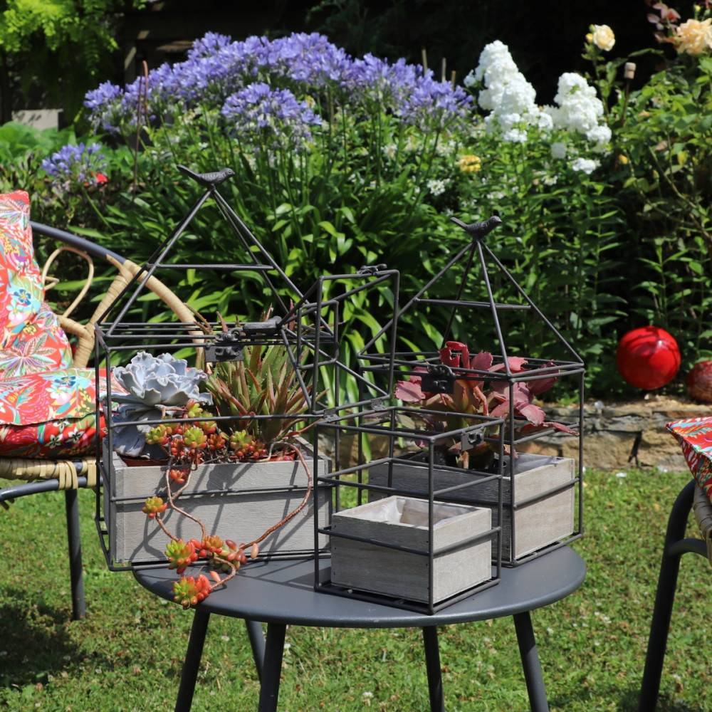Set3 jardinières jardin extérieur bois métal marron 25-36-38cm Chemin de campagne - Imagen 6
