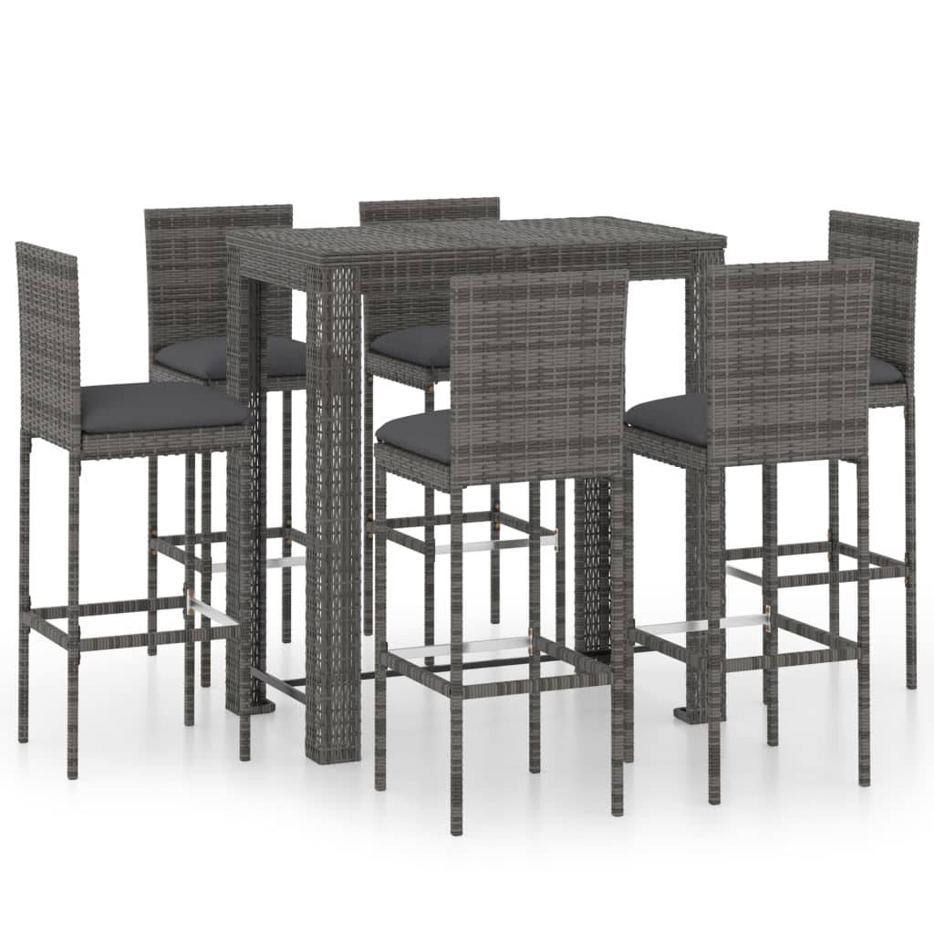 Helloshop26 - Ensemble de bar de jardin 7 pièces et coussins résine tressée gris - Imagen 1