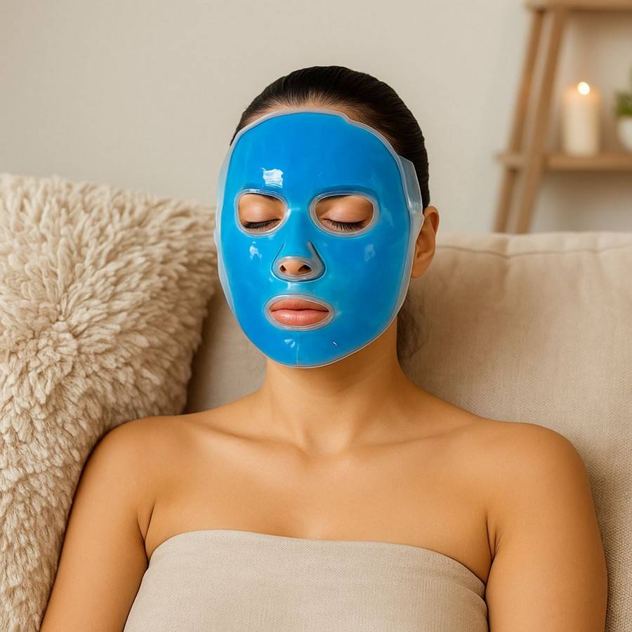 Masque Visage Gel Thermothérapie Chaud ou Froid Réutilisable, Contre les Migraines, Relaxant, Favorise Circulation Sanguine, Sun&Sia - Image 1