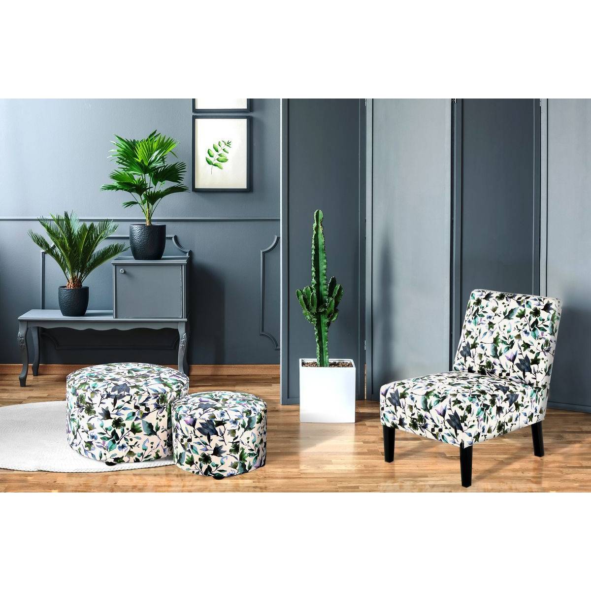 Paris Prix - Fauteuil Design Imprimé "Indira" 84cm Beige & Vert - Image 2