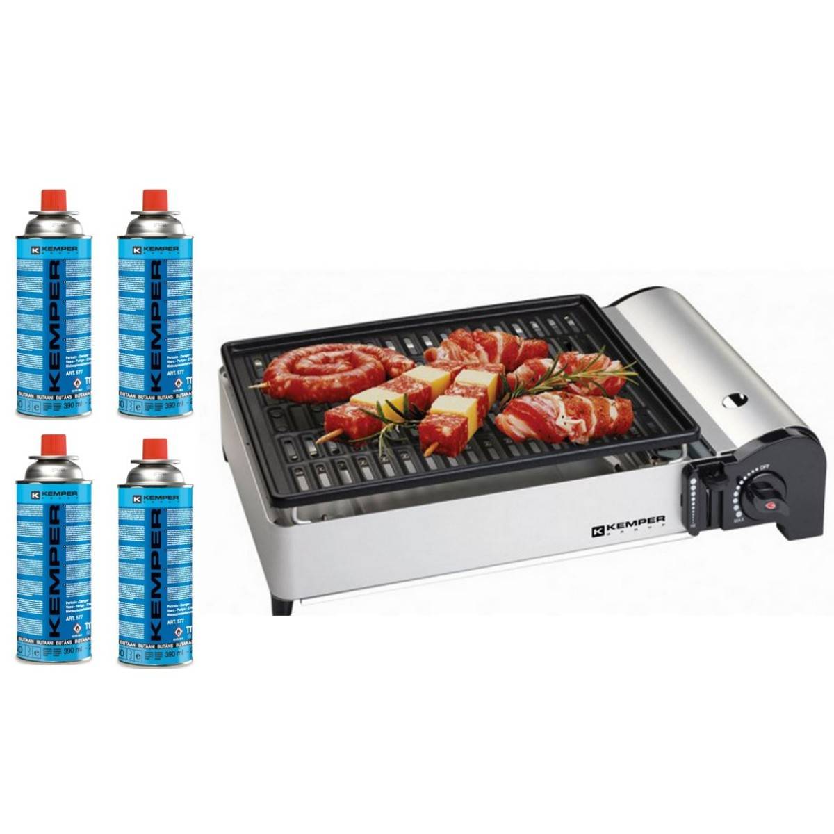 Barbecue à gaz portable 1900W Grille anti adhesive + 4 cartouches gaz Camping + Mallette de transport Cuisson nomade KEMPER - Imagen 9