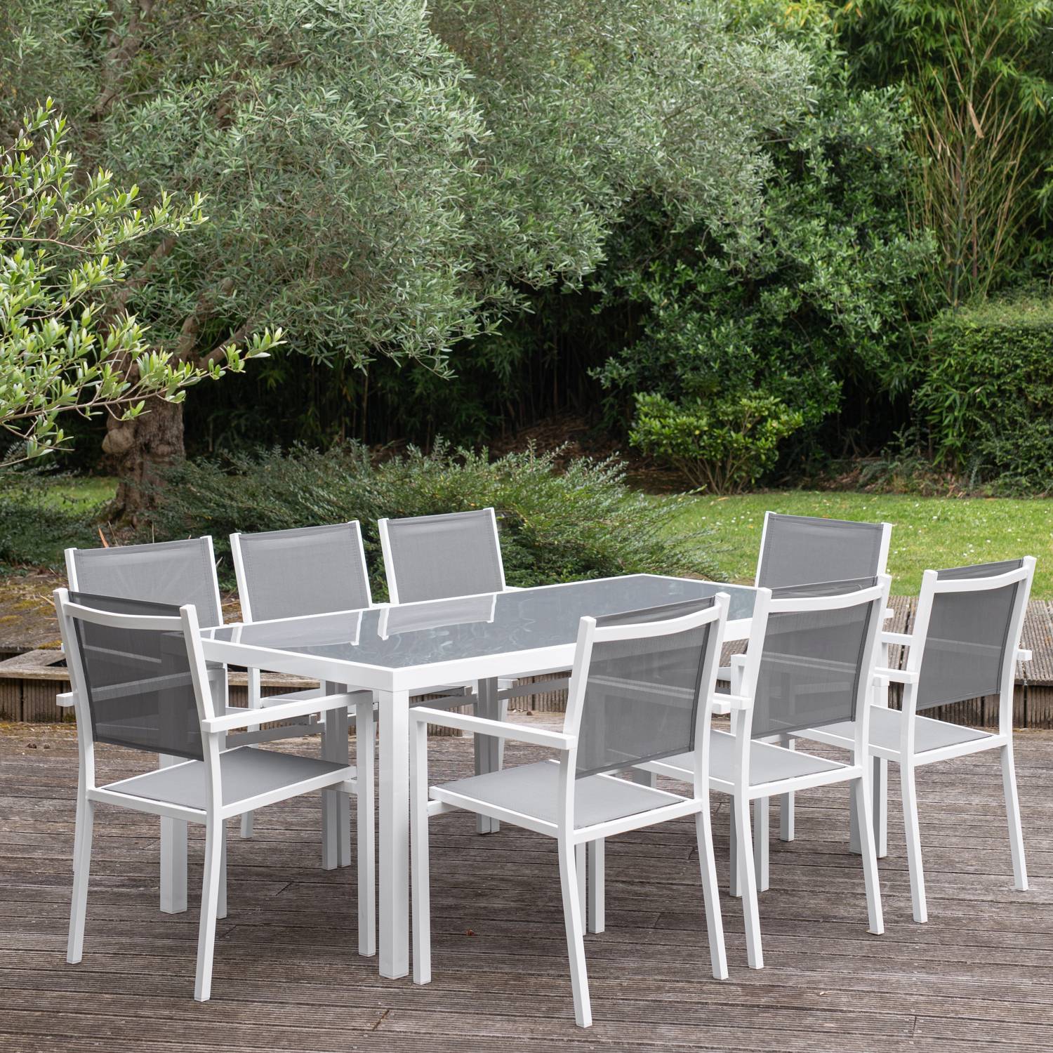 Salon de jardin BARI en textilène gris 8 places - aluminium blanc - HAPPY GARDEN - Imagen 9