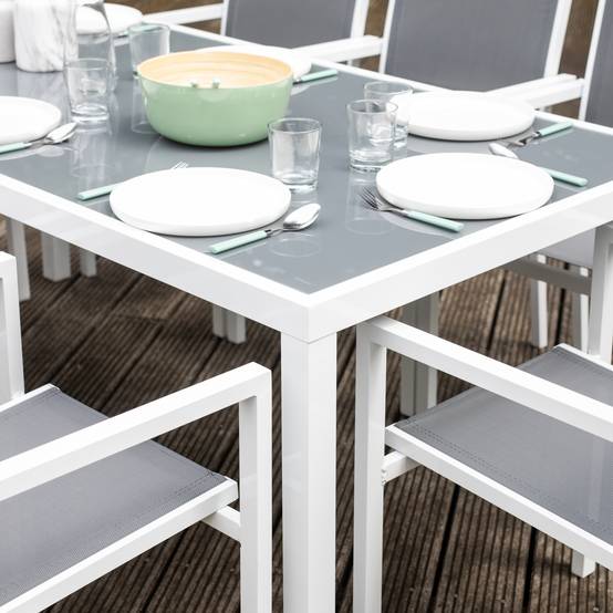 Salon de jardin BARI en textilène gris 8 places - aluminium blanc - HAPPY GARDEN - Imagen 6