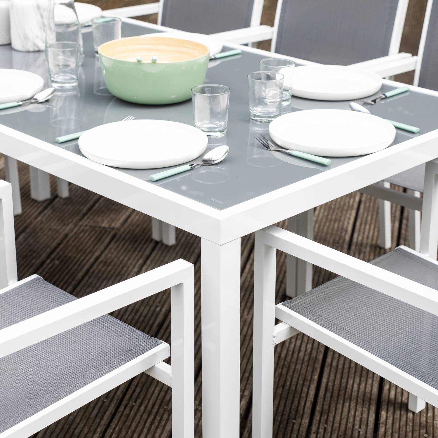 Salon de jardin BARI en textilène gris 8 places - aluminium blanc - HAPPY GARDEN - Imagen 6