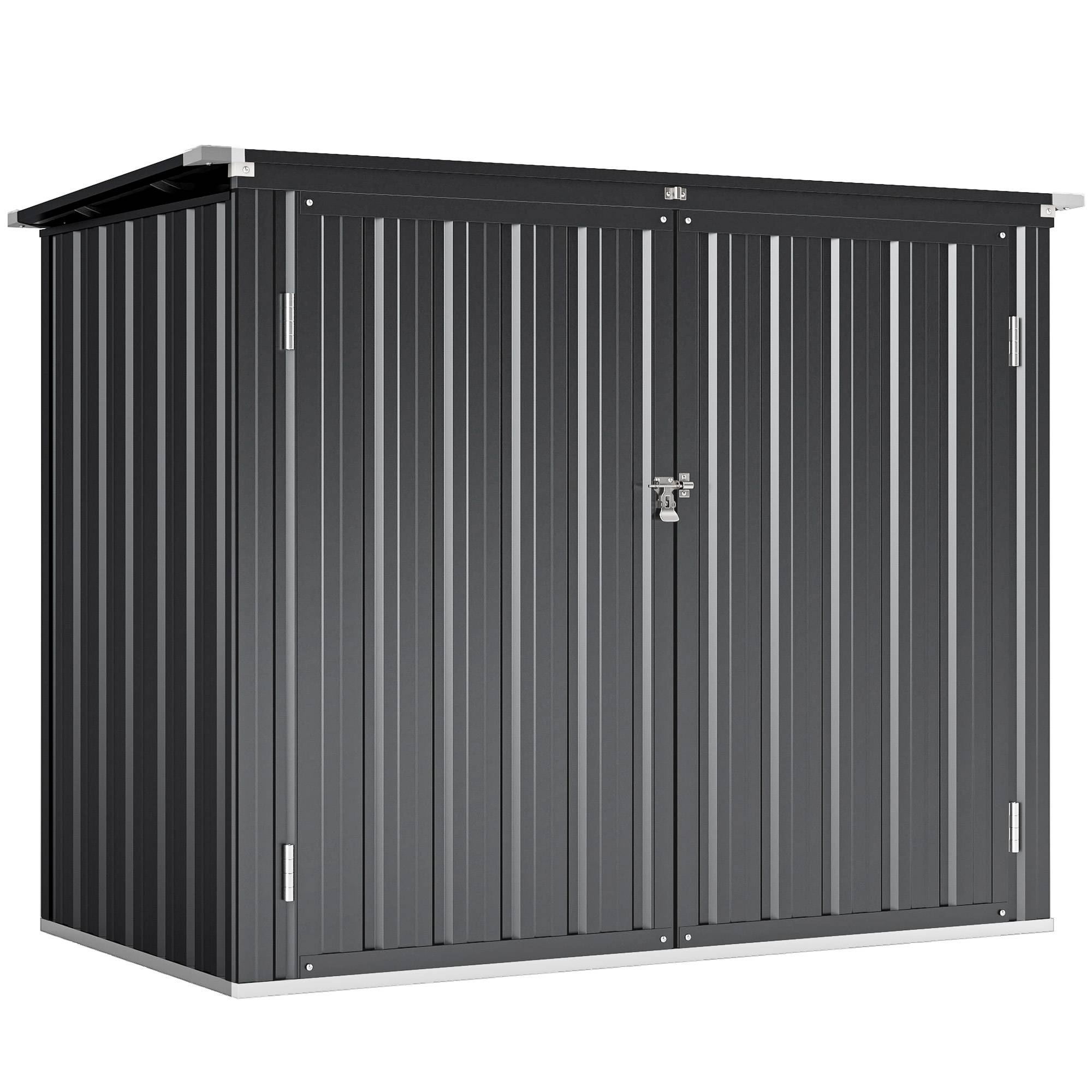 Abri à poubelles double en acier galvanisé de 240 L avec couvercle à charnières et portes verrouillables, gris - Image 2