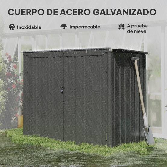 Abri à poubelles double en acier galvanisé de 240 L avec couvercle à charnières et portes verrouillables, gris - Image 10