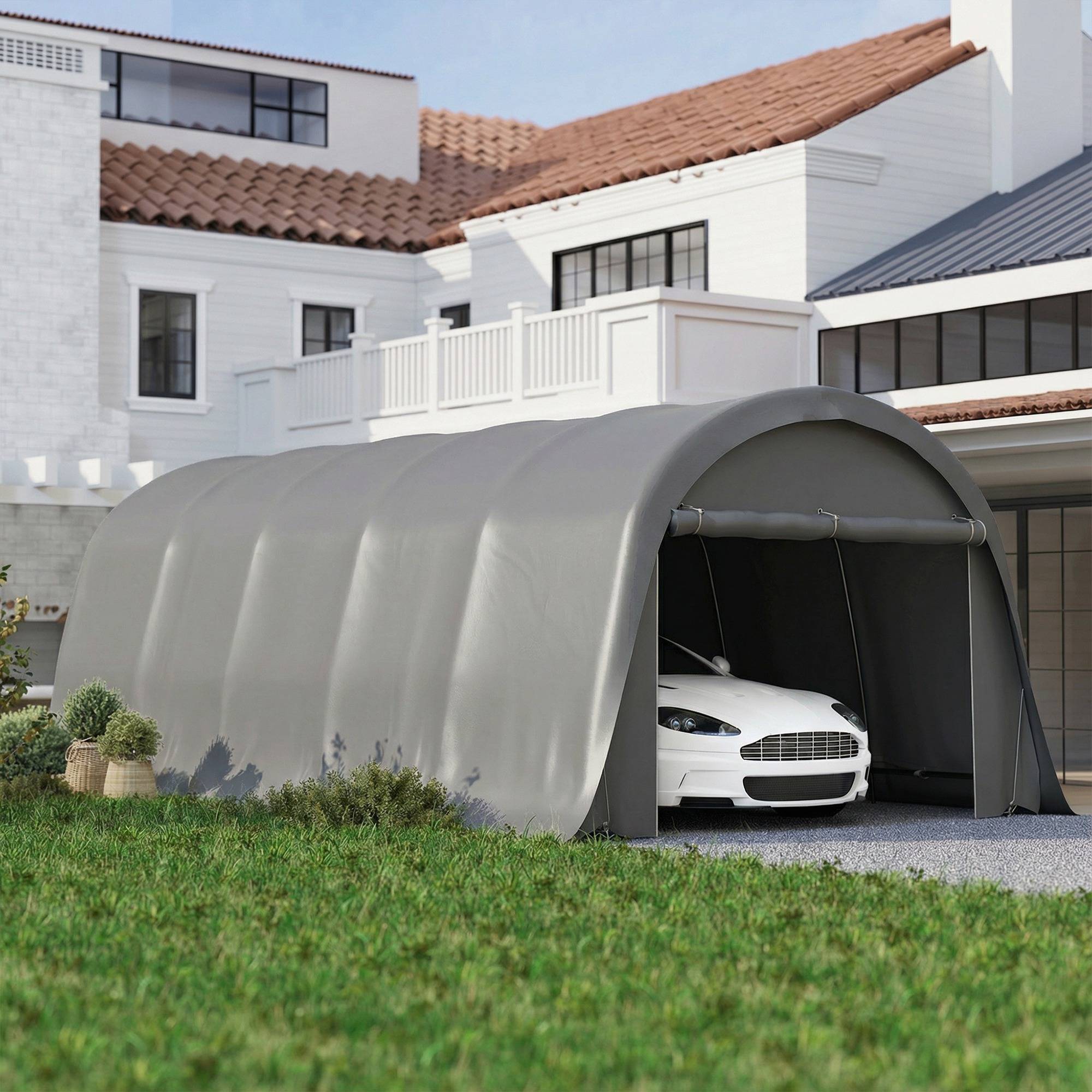 Carport Tente de Garage Acier Galvanisé pour Voiture et Stockage Parois Amovibles Gris Foncé - ComfortXL - Image 3