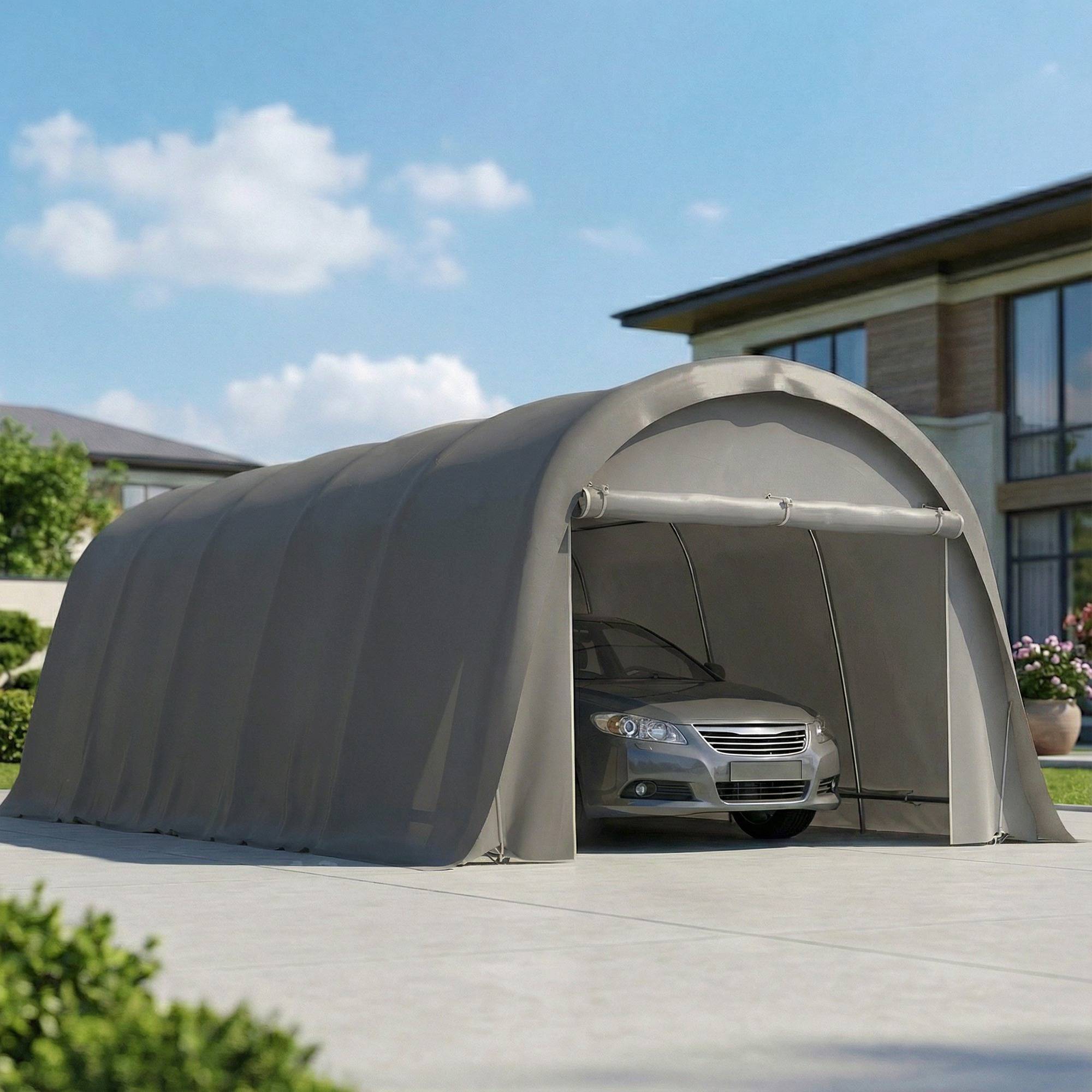 Carport Tente de Garage Acier Galvanisé pour Voiture et Stockage Parois Amovibles Gris Foncé - ComfortXL - Image 10