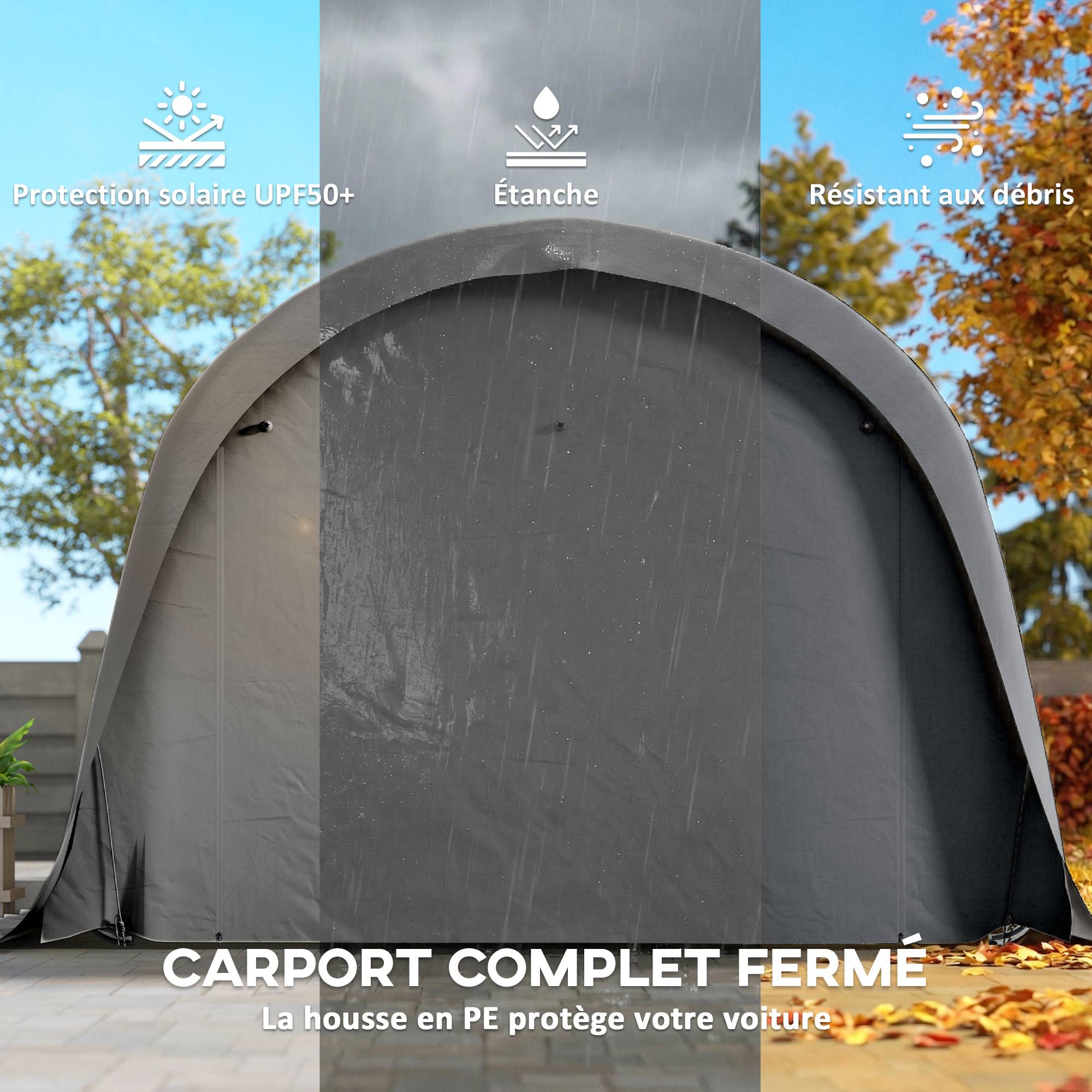 Carport Tente de Garage Acier Galvanisé pour Voiture et Stockage Parois Amovibles Gris Foncé - ComfortXL - Image 6