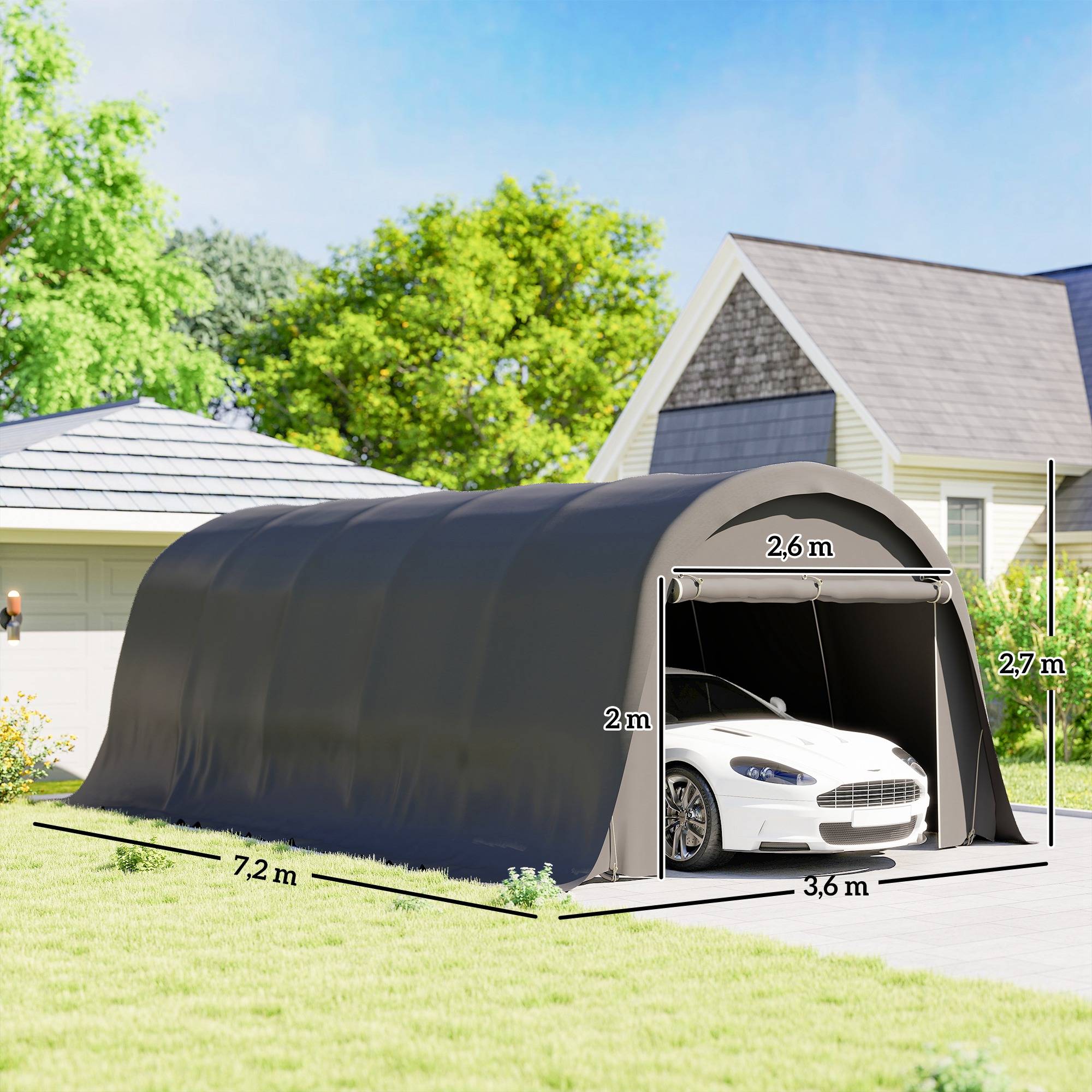 Carport Tente de Garage Acier Galvanisé pour Voiture et Stockage Parois Amovibles Gris Foncé - ComfortXL - Image 5