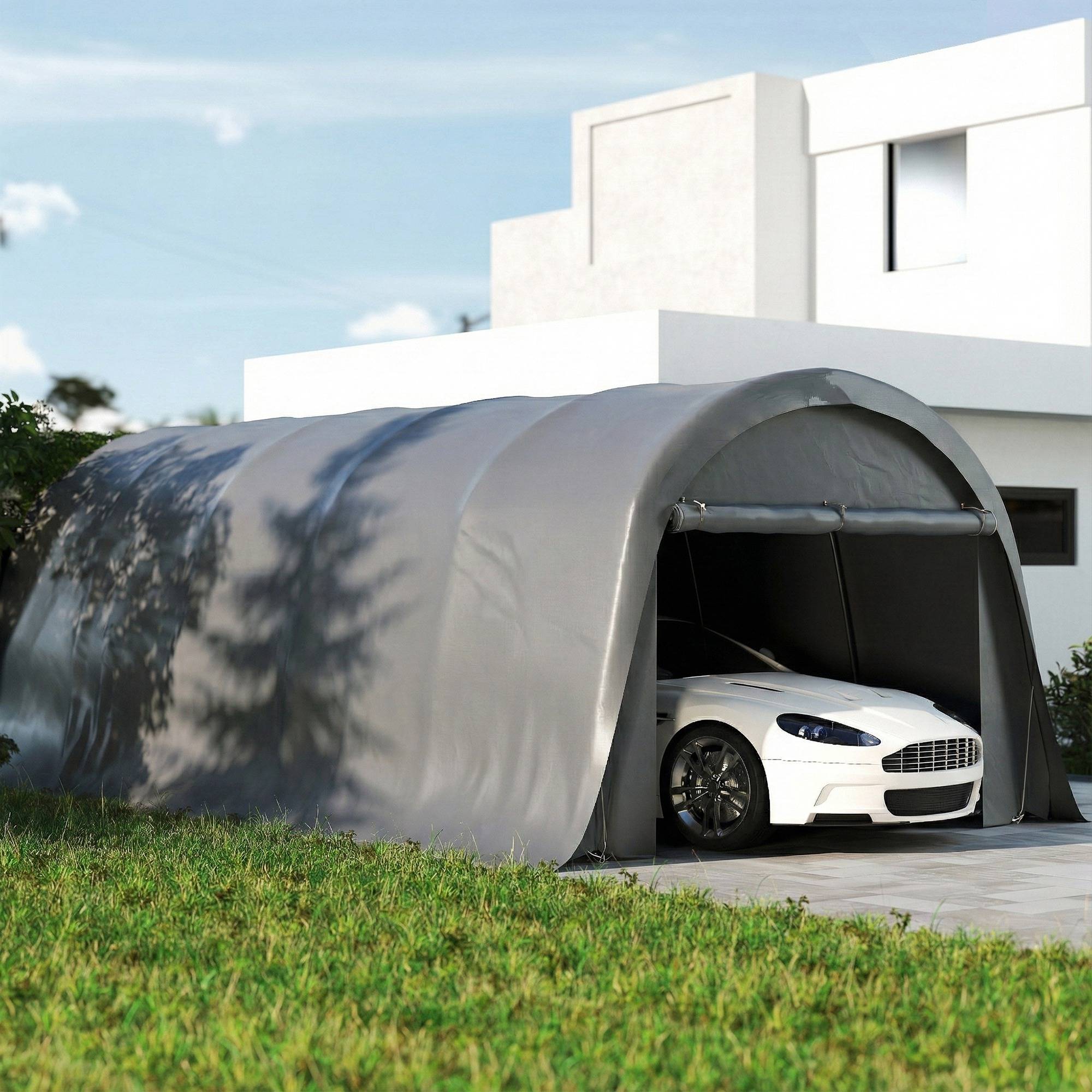 Carport Tente de Garage Acier Galvanisé pour Voiture et Stockage Parois Amovibles Gris Foncé - ComfortXL - Image 4