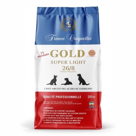 france croquettes pour chien adulte Gold Super Light 26/8 -20kg - stérilisé et/ou embonpoint - haute finition - formule allégée