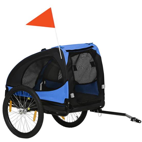 Remorque de vélo pour chien pliable, serrage rapide, résistante à l’eau, tissu oxford et acier, 140 x 71 x 83cm, bleue - Image 1