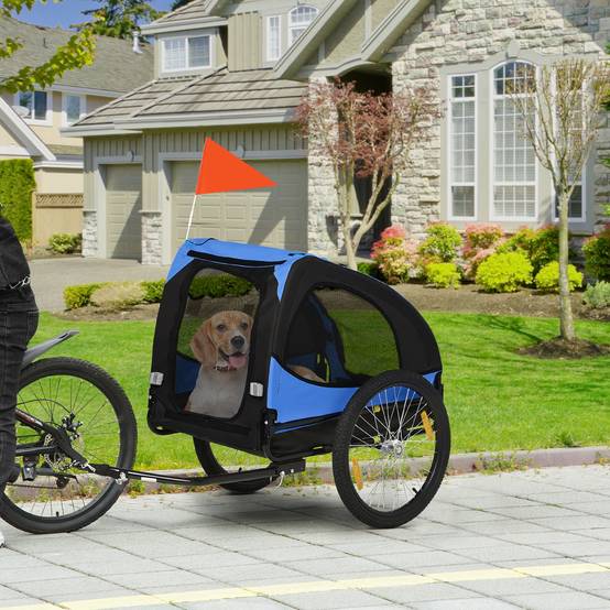 Remorque de vélo pour chien pliable, serrage rapide, résistante à l’eau, tissu oxford et acier, 140 x 71 x 83cm, bleue - Image 2