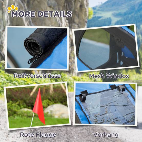 Remorque de vélo pour chien pliable, serrage rapide, résistante à l’eau, tissu oxford et acier, 140 x 71 x 83cm, bleue - Image 7