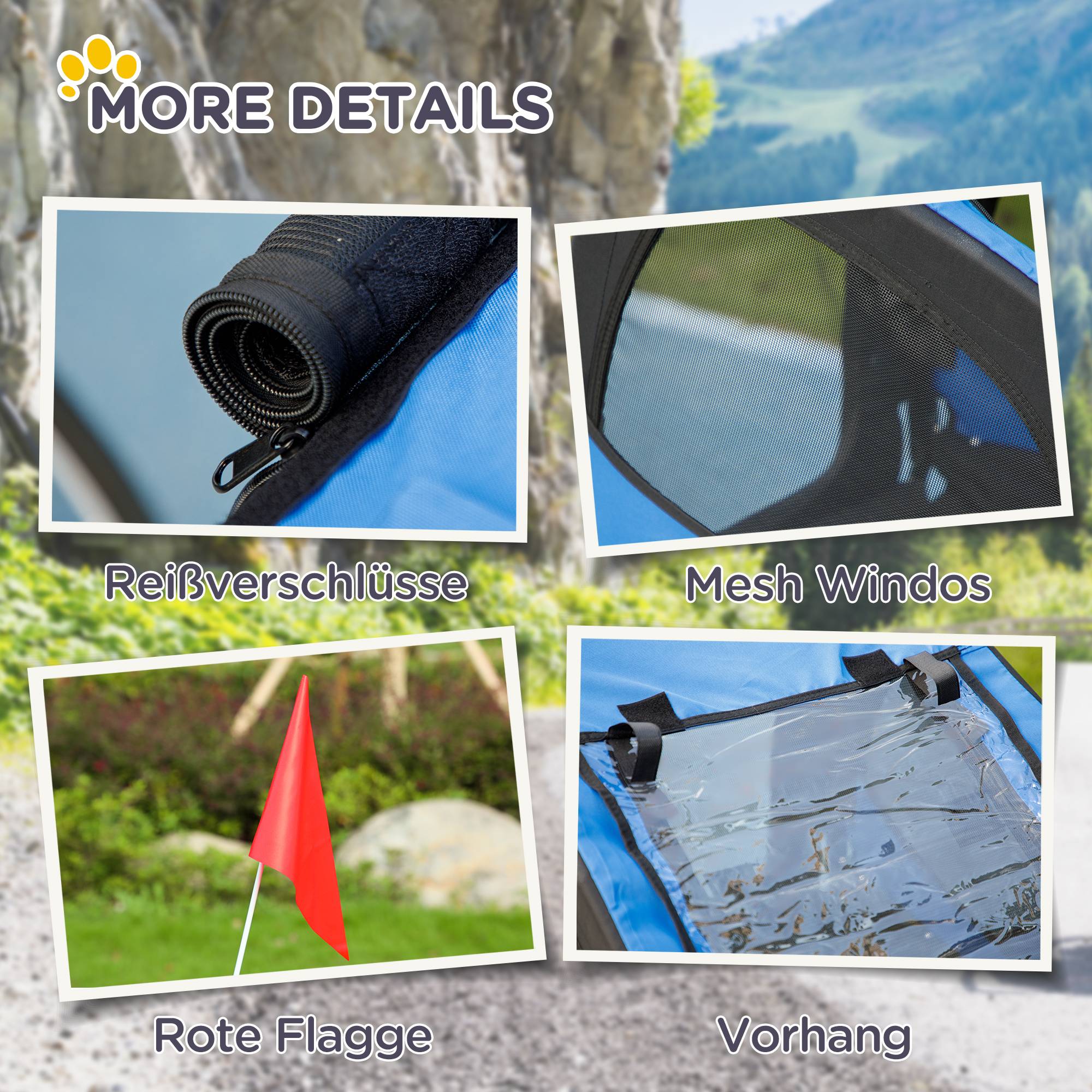 Remorque de vélo pour chien pliable, serrage rapide, résistante à l’eau, tissu oxford et acier, 140 x 71 x 83cm, bleue - Image 7