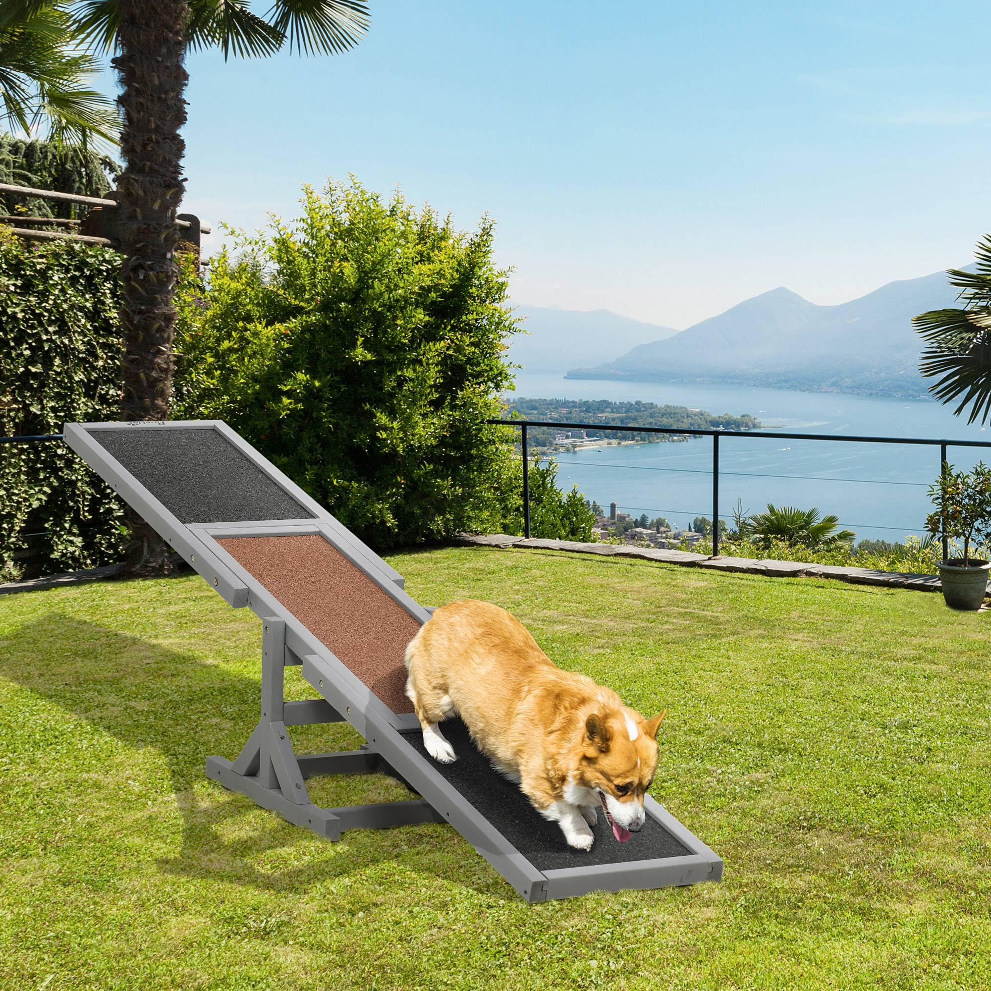 Bascule d'agilité pour chiens bois de sapins gris noir 180 x 30 x 30 cm - PANGIVO - Image 3