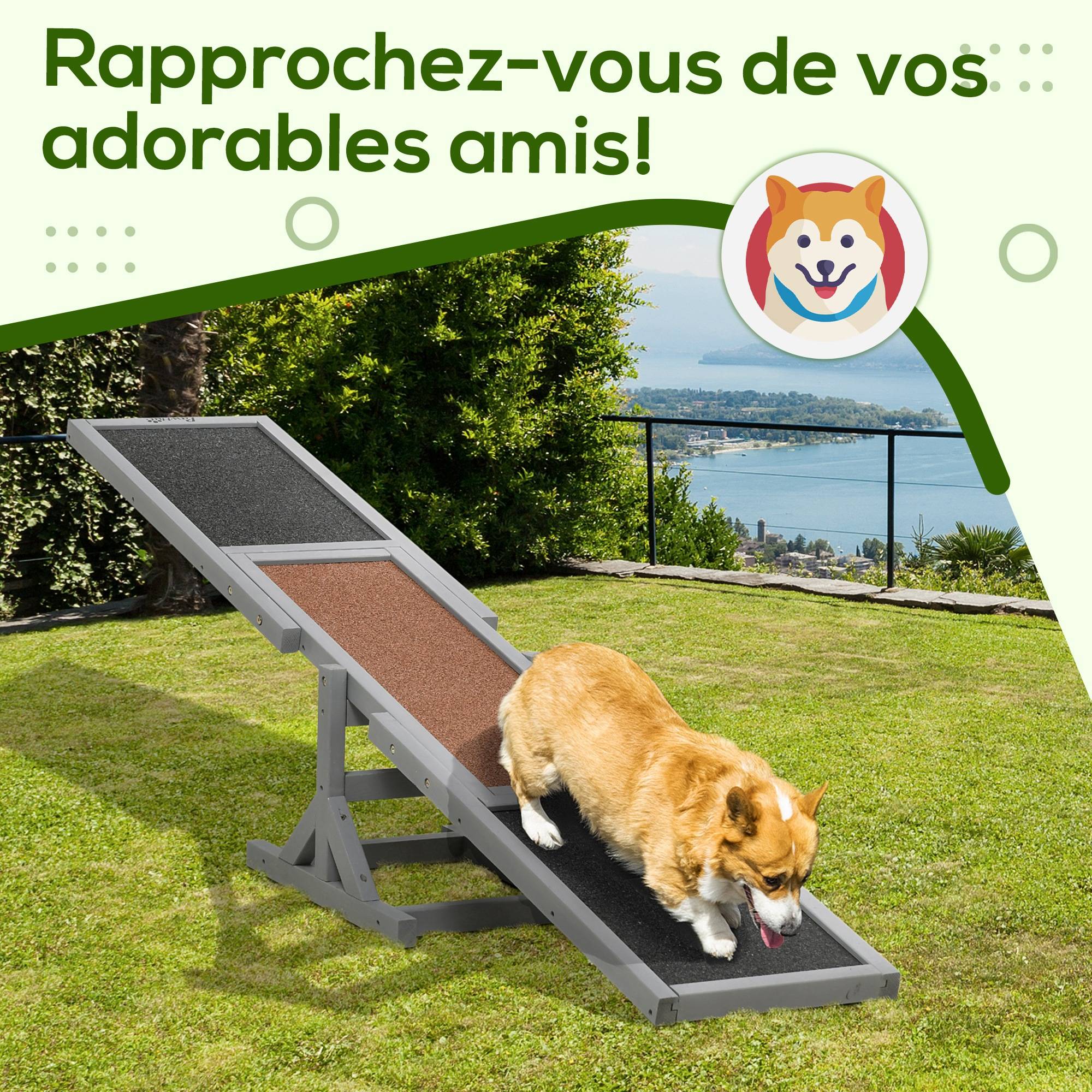 Bascule d'agilité pour chiens bois de sapins gris noir 180 x 30 x 30 cm - PANGIVO - Image 8