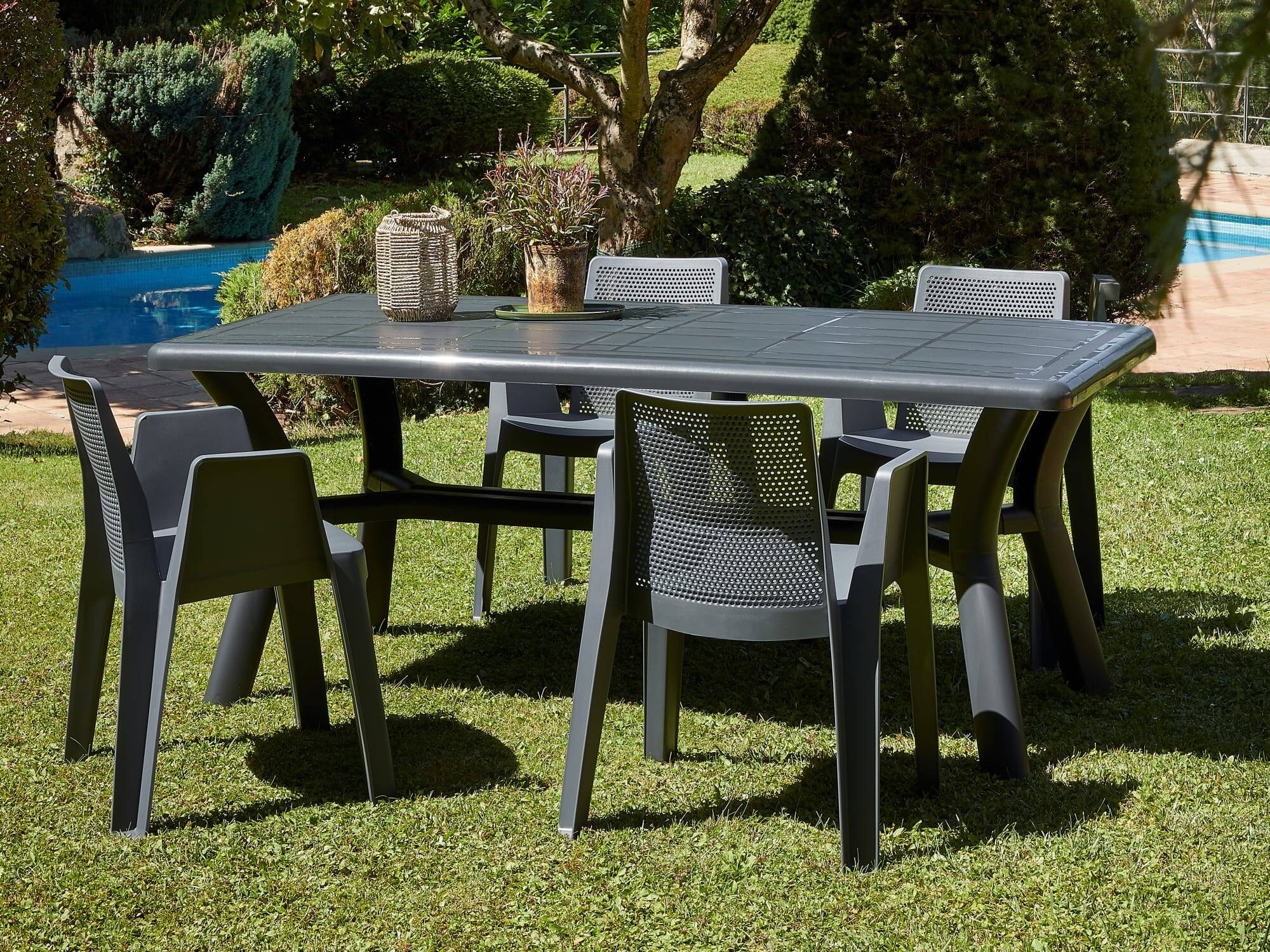 Table rectangulaire recyclée extérieur 180x90 gris DALIA garbar - Image 6