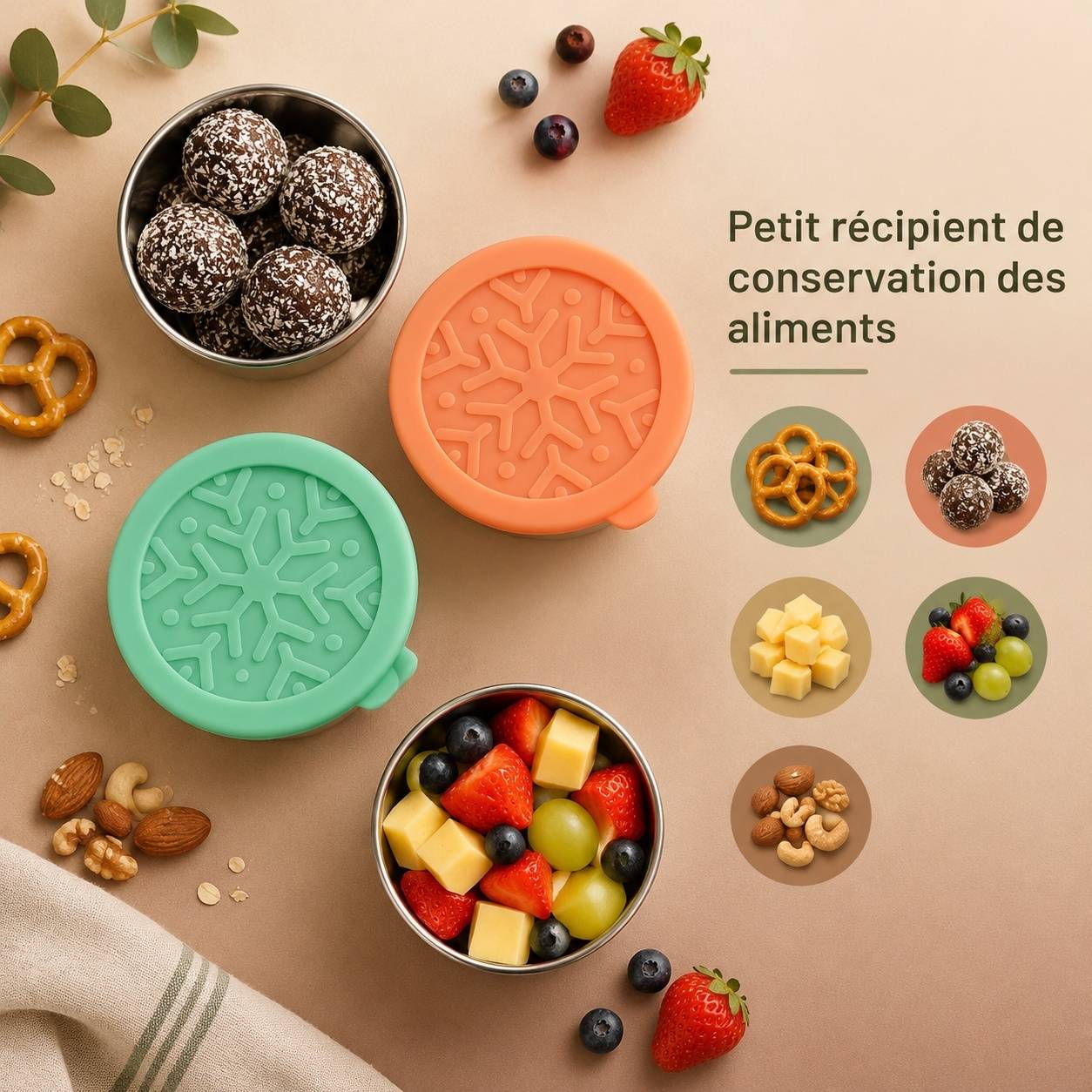 Lot de 3 Boîtes de Conservation Acier Inoxydable avec Couvercles Silicone pour Collations et Repas - Image 7