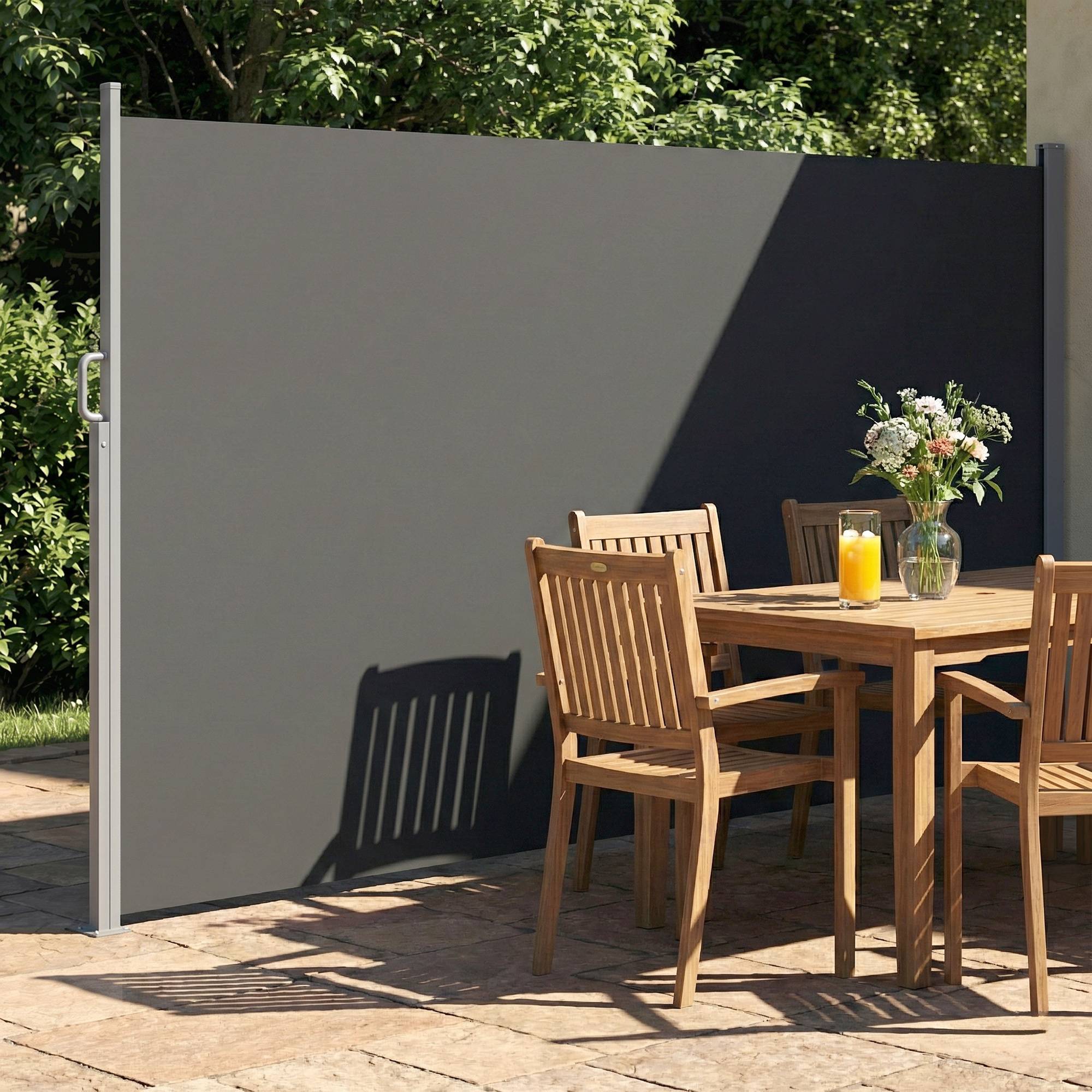 Store latéral rétractable imperméable et résistant aux UV 50+, en aluminium, acier et polyester, 420 x 185 cm, gris foncé - Image 10