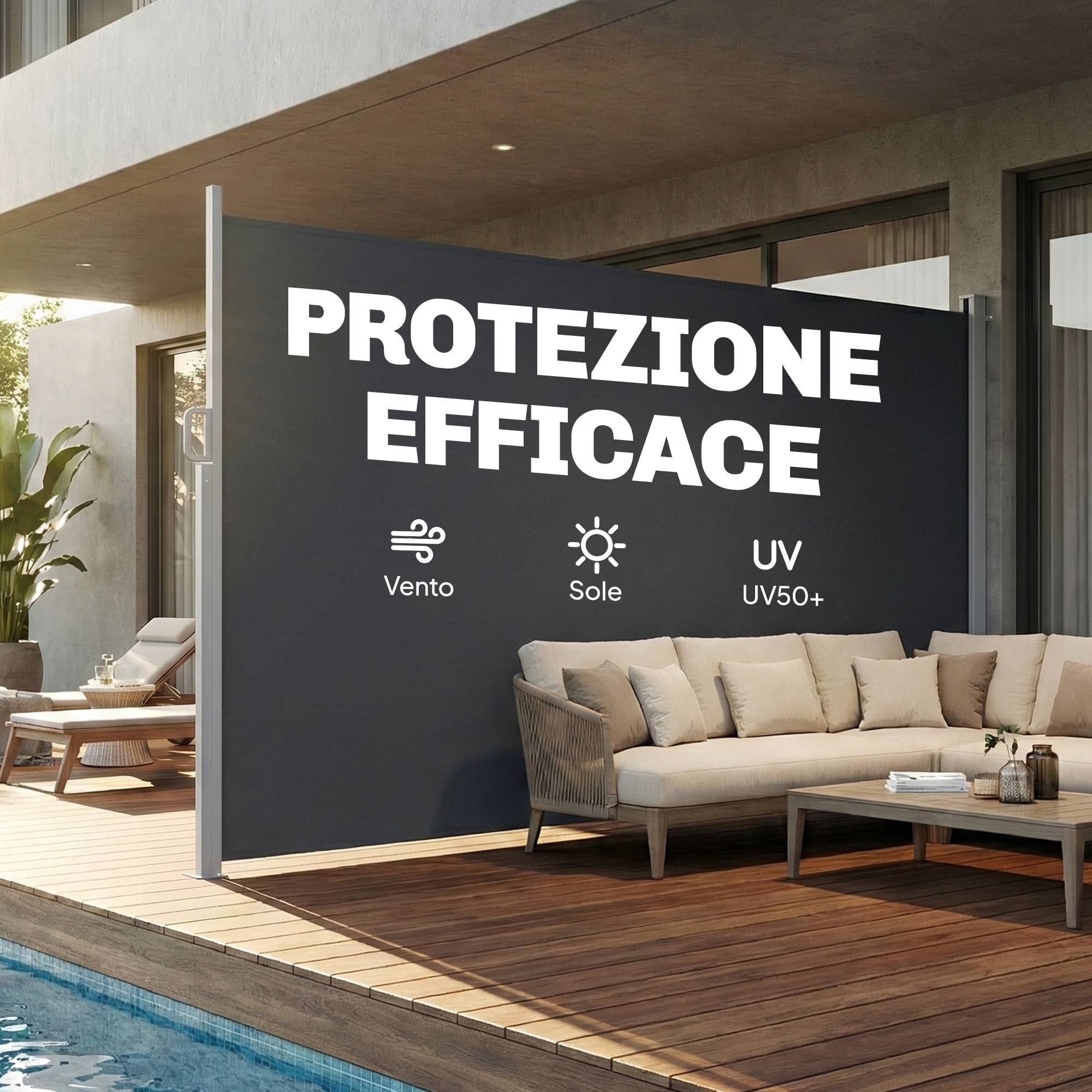 Store latéral rétractable imperméable et résistant aux UV 50+, en aluminium, acier et polyester, 420 x 185 cm, gris foncé - Image 6