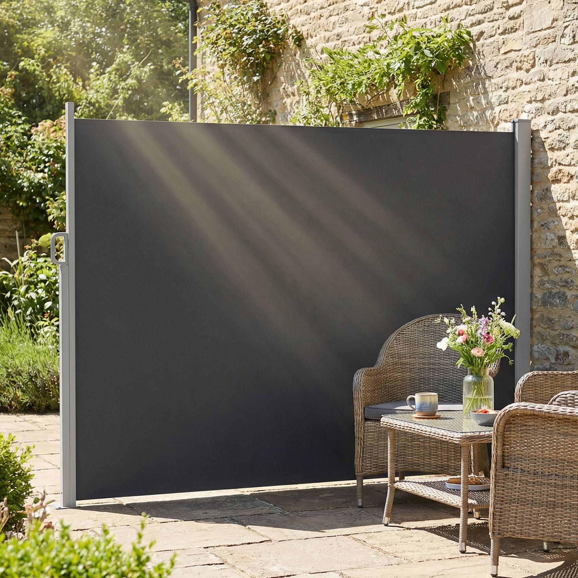 Store latéral rétractable imperméable et résistant aux UV 50+, en aluminium, acier et polyester, 420 x 185 cm, gris foncé - Image 4