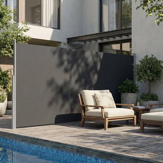 Store latéral rétractable imperméable et résistant aux UV 50+, en aluminium, acier et polyester, 420 x 185 cm, gris foncé - Image 3