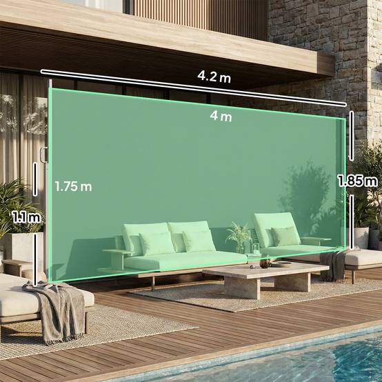 Store latéral rétractable imperméable et résistant aux UV 50+, en aluminium, acier et polyester, 420 x 185 cm, gris foncé - Image 5