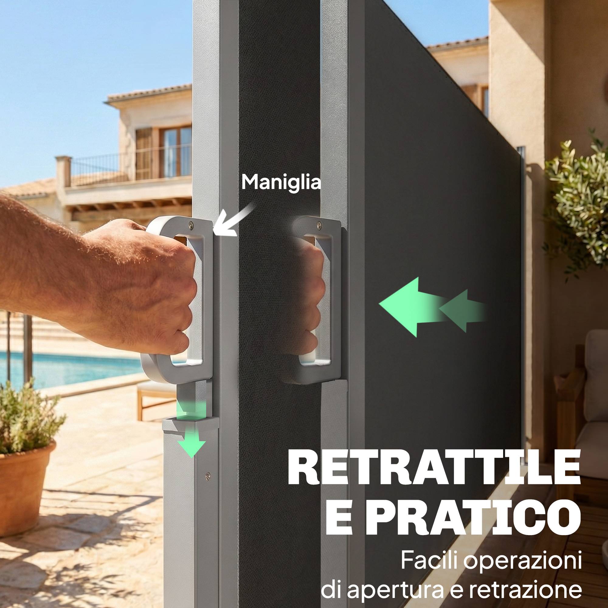 Store latéral rétractable imperméable et résistant aux UV 50+, en aluminium, acier et polyester, 420 x 185 cm, gris foncé - Image 7