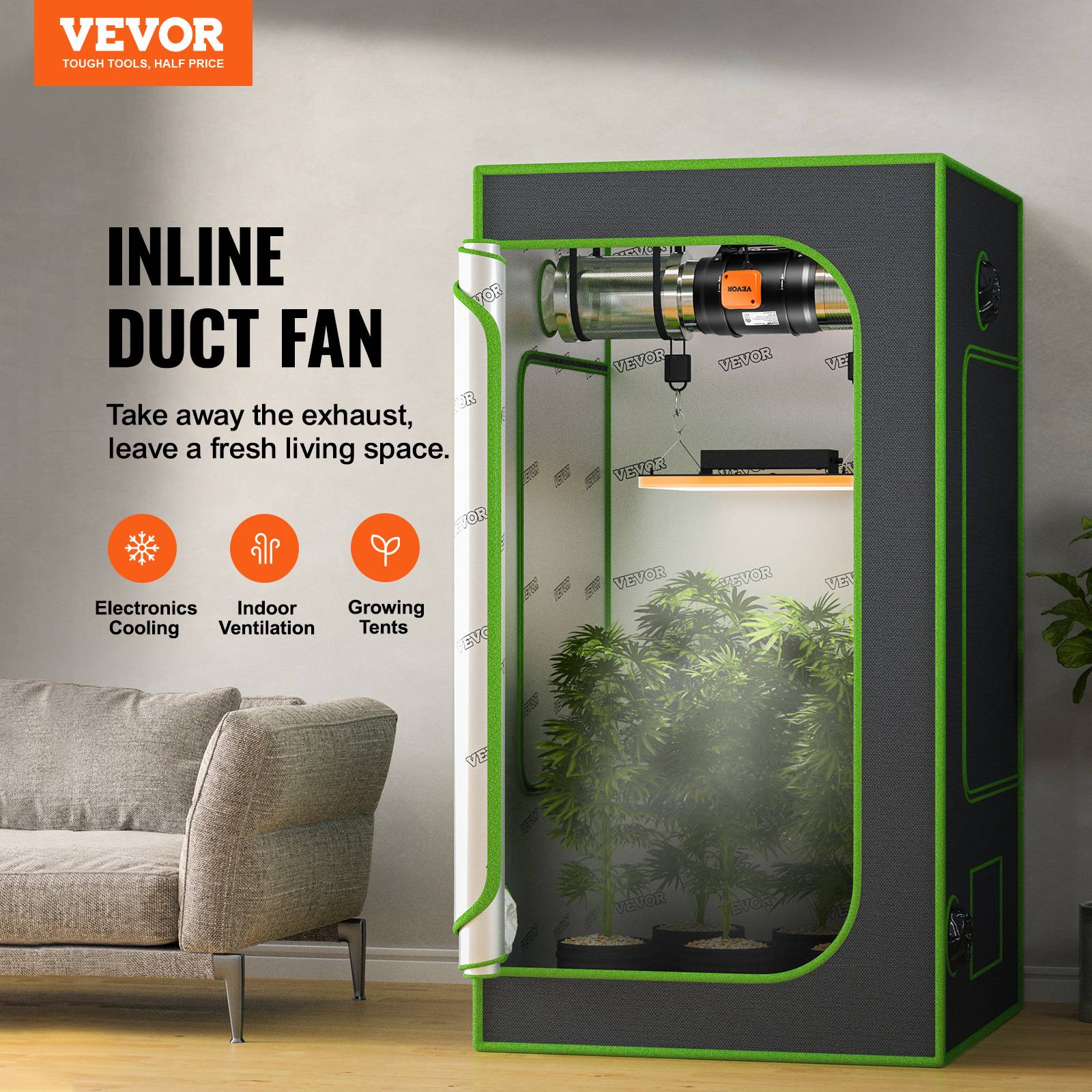 Vevor - VEVOR Ventilateur de conduit 203.2mm, silencieux 860 m³/h, vitesse variable, pour tentes de culture. - Image 2