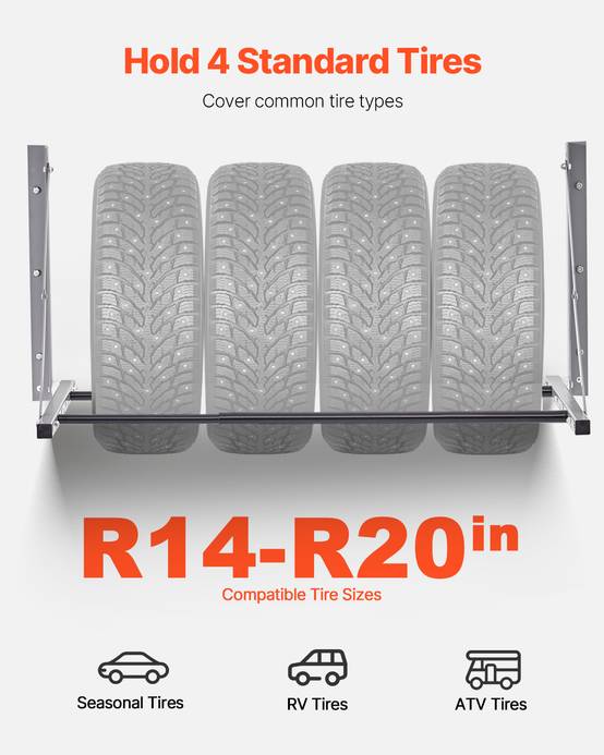 VEVOR Support rangement pneus mural pliable, réglable 81-122 cm, charge 136 kg. - Image 2