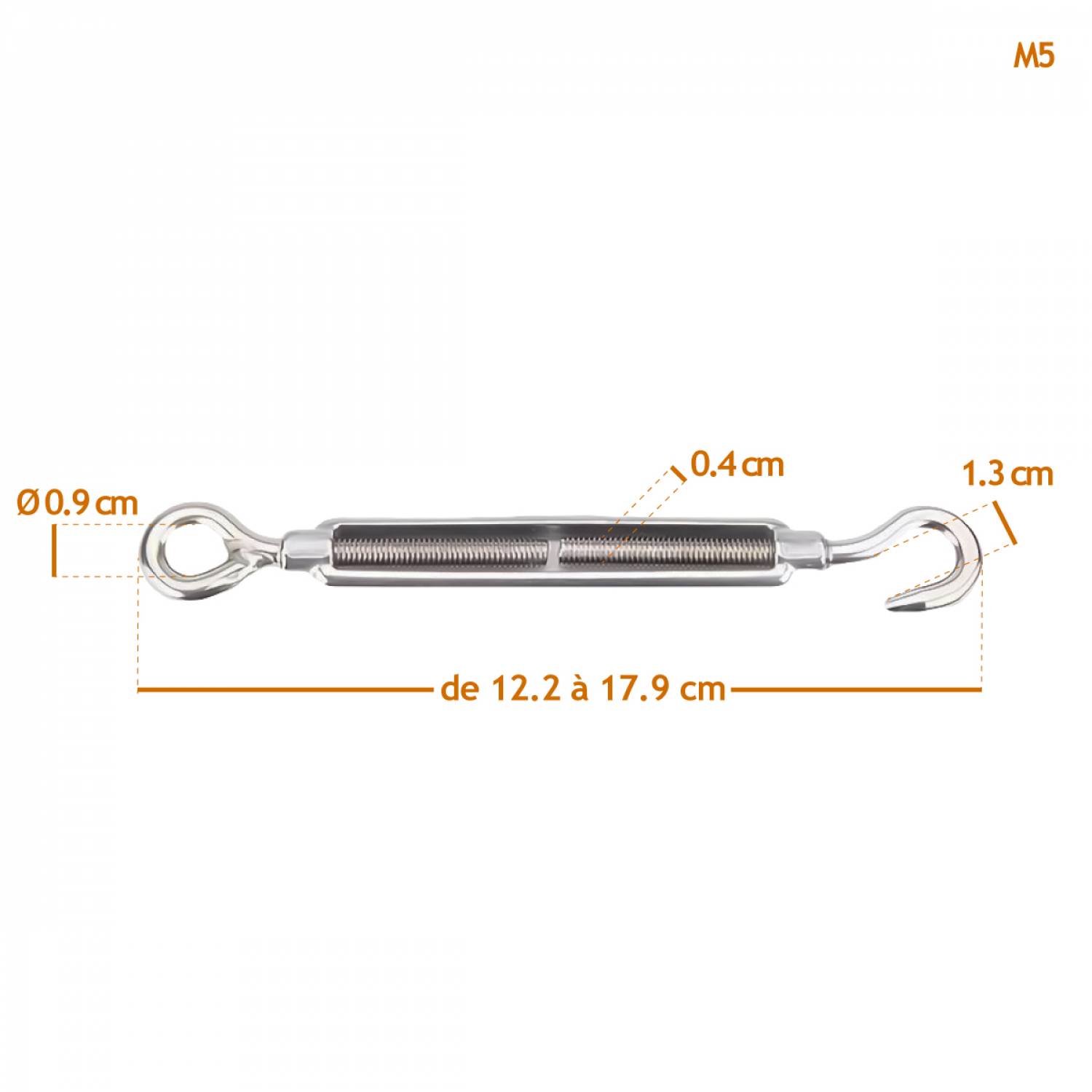 Linxor - Lot de 20 tendeurs de fil réglables en acier inoxydable - Crochet et oeillet - M5 - Linxor - Imagen 2
