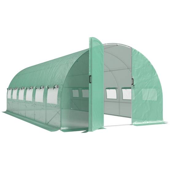 Outsunny - Serre tunnel de jardin 18m² 295x597x200cm - avec portes et 12 fenêtres avec moustiquaires - bâche PE 140 g/m² - vert - Outsunny - Image 1