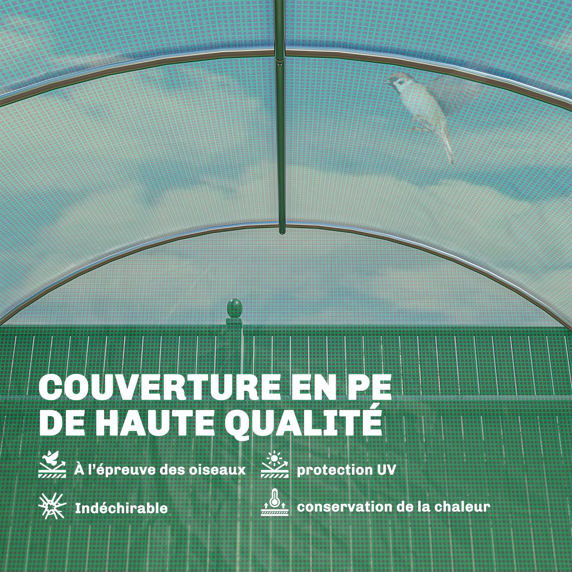 Outsunny - Serre tunnel de jardin 18m² 295x597x200cm - avec portes et 12 fenêtres avec moustiquaires - bâche PE 140 g/m² - vert - Outsunny - Image 8