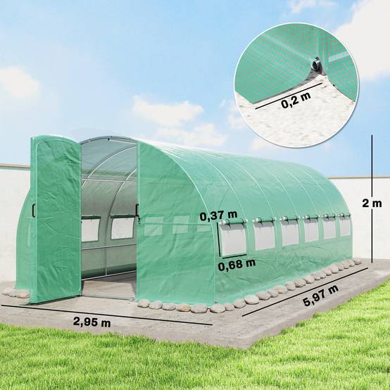 Outsunny - Serre tunnel de jardin 18m² 295x597x200cm - avec portes et 12 fenêtres avec moustiquaires - bâche PE 140 g/m² - vert - Outsunny - Image 3