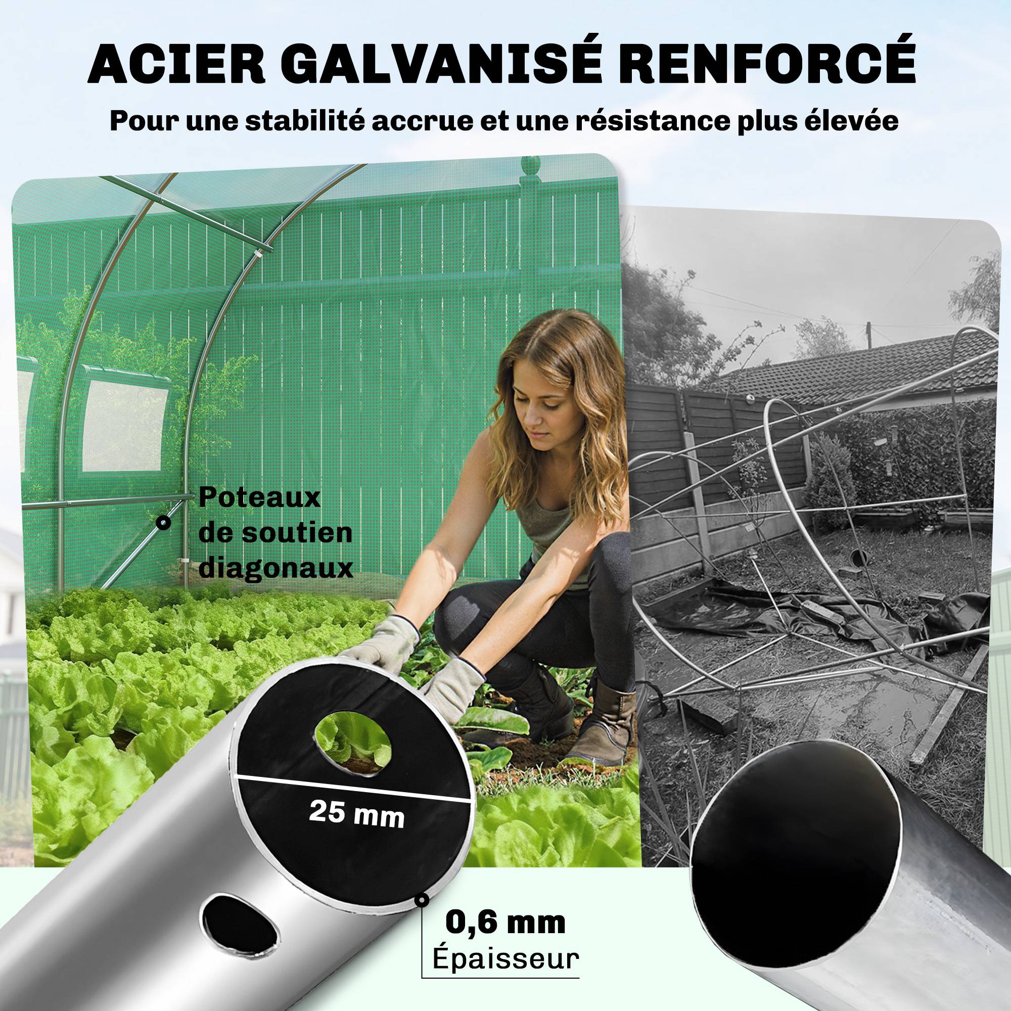 Outsunny - Serre tunnel de jardin 18m² 295x597x200cm - avec portes et 12 fenêtres avec moustiquaires - bâche PE 140 g/m² - vert - Outsunny - Image 7
