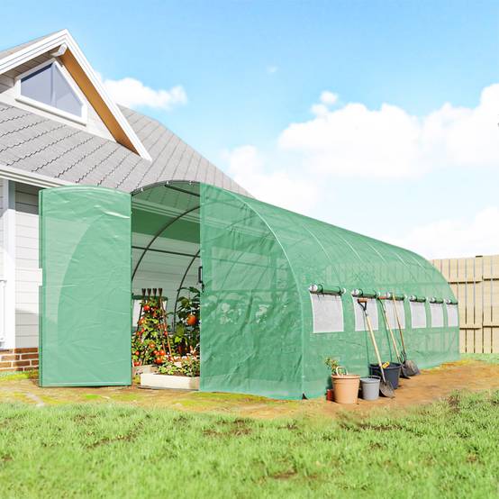 Outsunny - Serre tunnel de jardin 18m² 295x597x200cm - avec portes et 12 fenêtres avec moustiquaires - bâche PE 140 g/m² - vert - Outsunny - Image 6