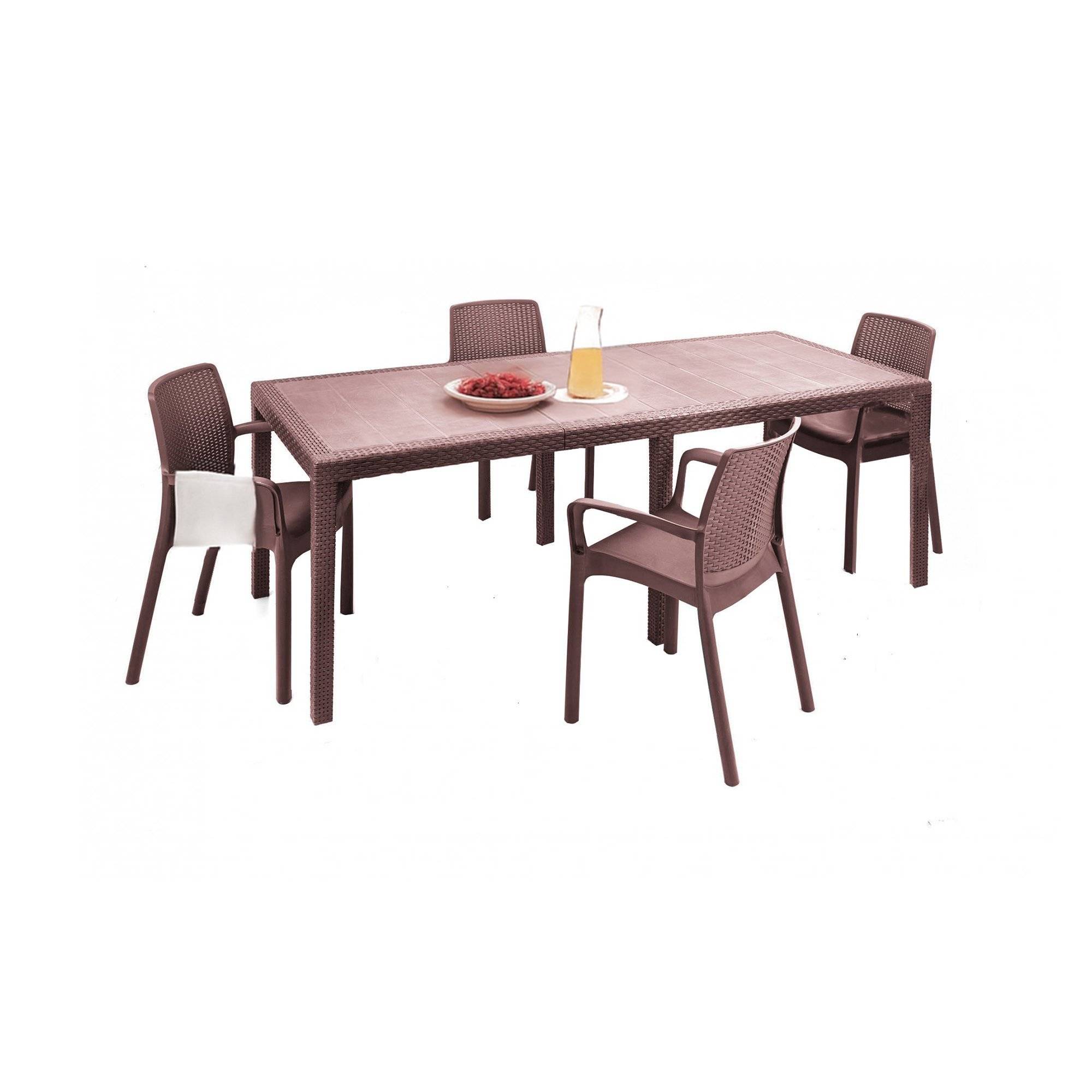 Dmora - Set salon d'extérieur Manarola, Table d'extérieur extensible avec 4 chaises, table et sièges de jardin effet rotin, 100% Made in Italy, marron - Imagen 1