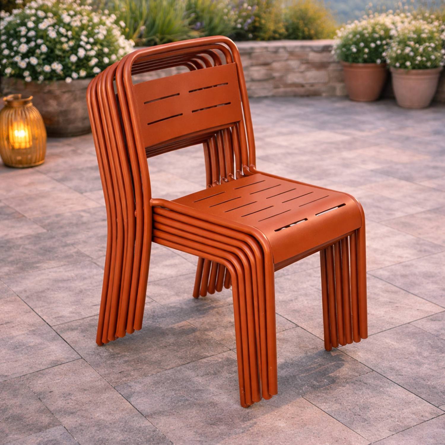 Lot de 6 chaises de jardin empilables terracotta BERGAME - Image 5