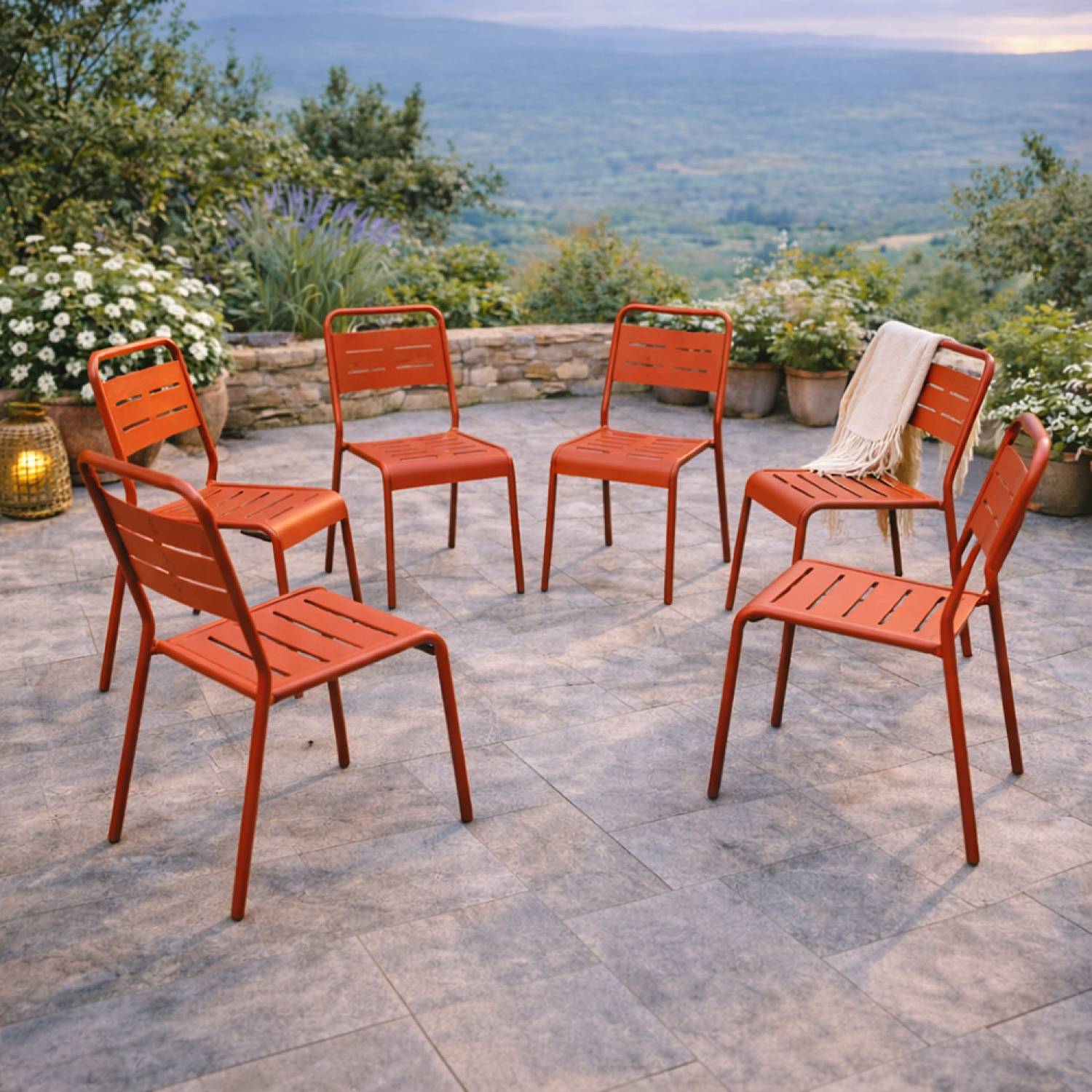 Lot de 6 chaises de jardin empilables terracotta BERGAME - Image 4