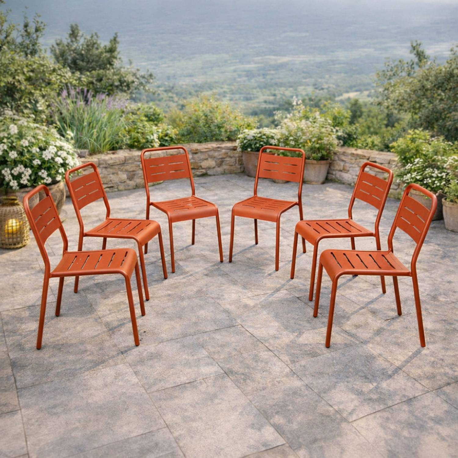 Lot de 6 chaises de jardin empilables terracotta BERGAME - Image 2