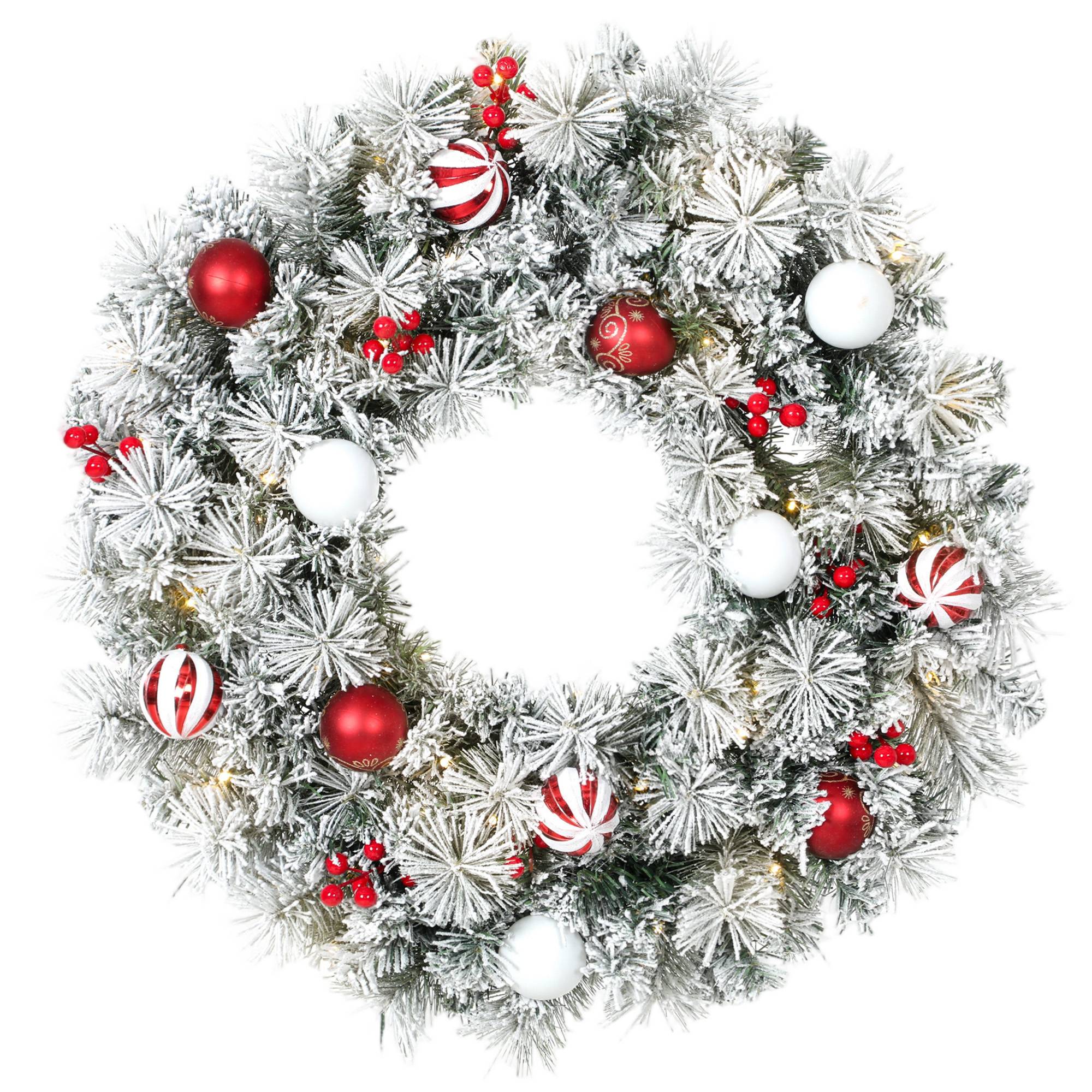 ComfortXL - Couronne de Noël lumineuse en PVC vert enneigé 60 cm avec 50 LED blanc chaud pour porte et porche abrité - Image 2