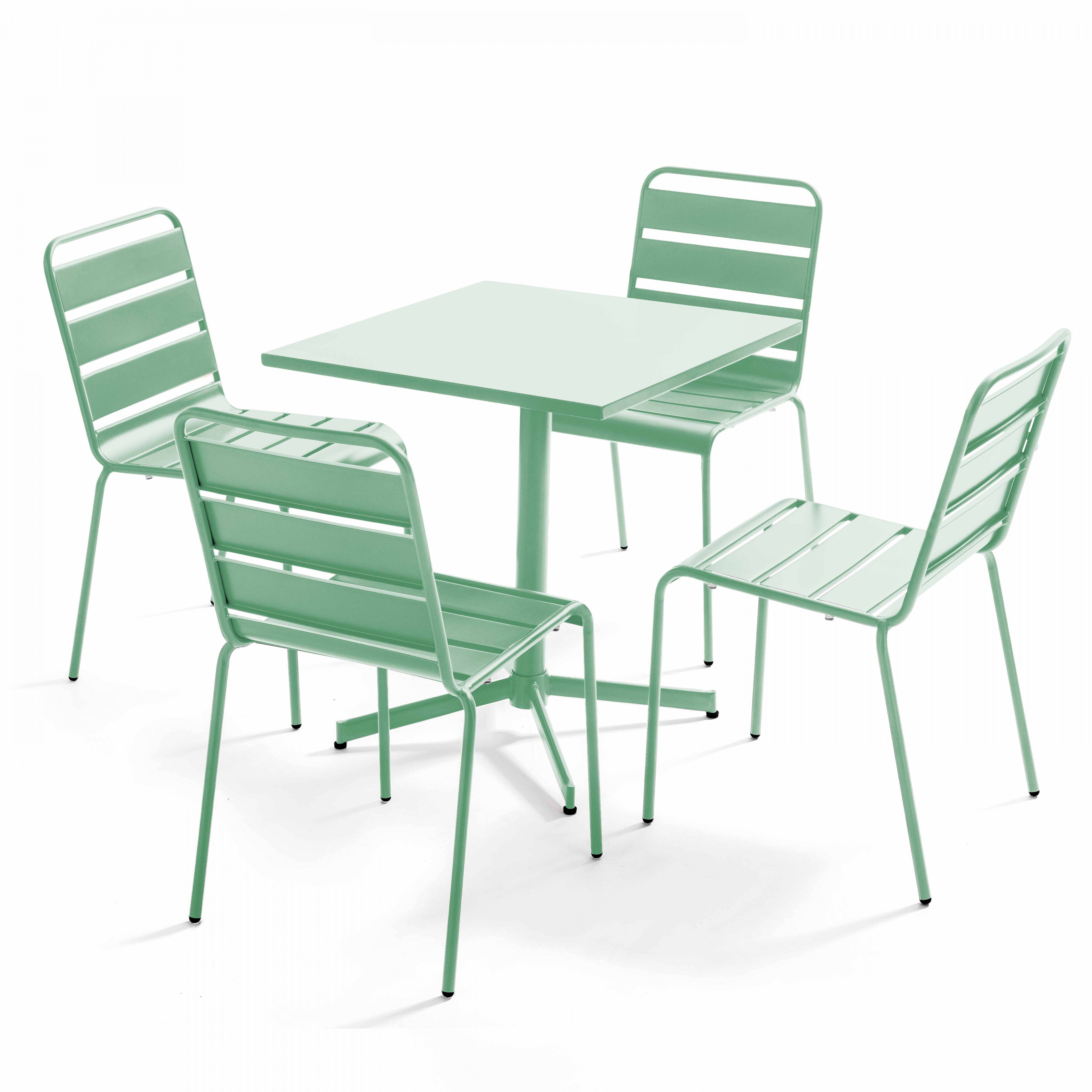Oviala - Ensemble table carré et 4 chaises en métal vert sauge Palavas - Oviala - Imagen 1