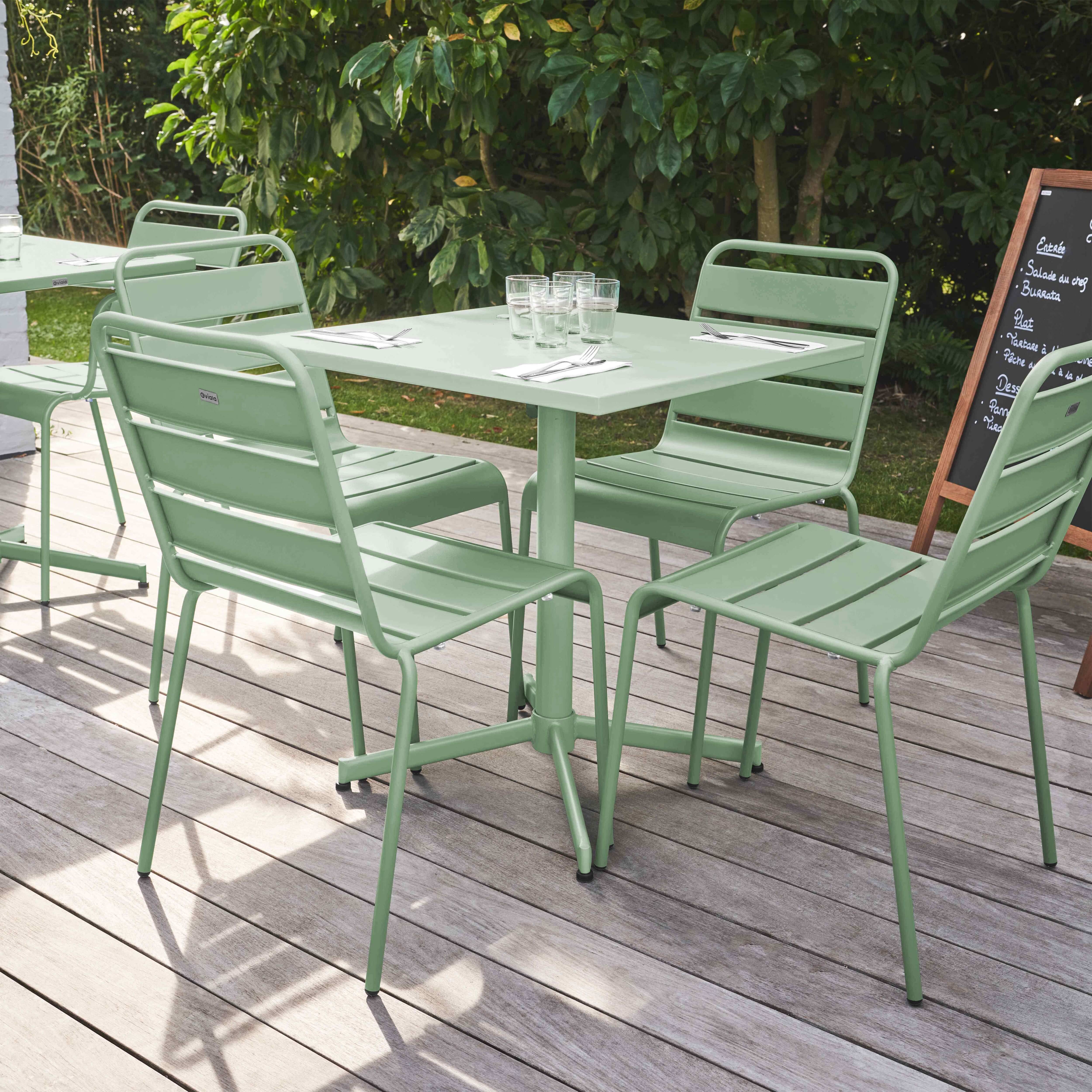 Oviala - Ensemble table carré et 4 chaises en métal vert sauge Palavas - Oviala - Imagen 2