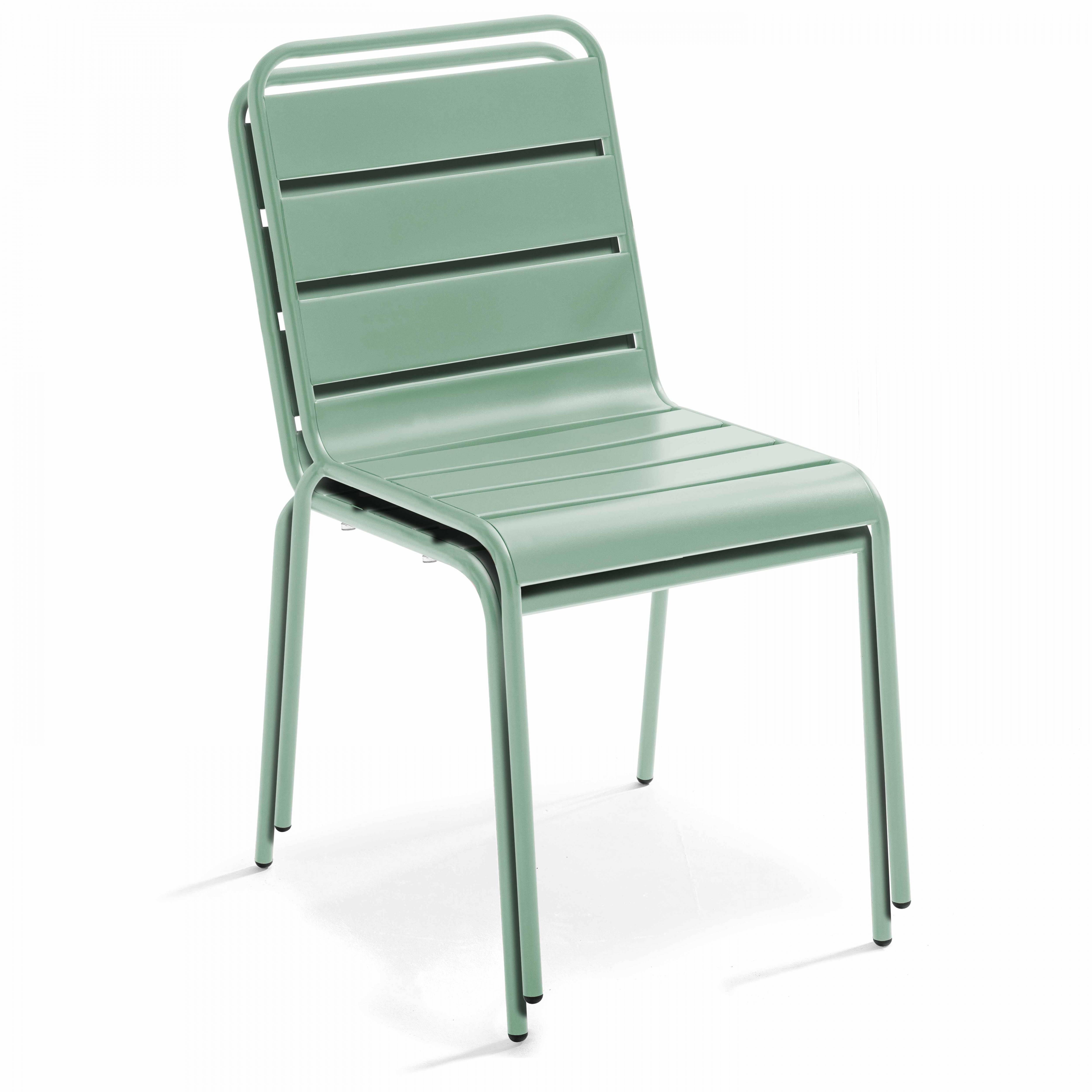 Oviala - Ensemble table carré et 4 chaises en métal vert sauge Palavas - Oviala - Imagen 5