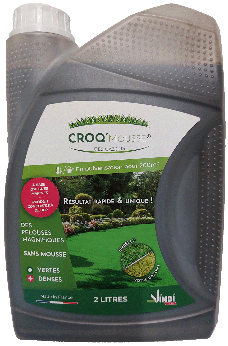 0 - CROQ'MOUSSE des gazons - Anti-mousse - Engrais liquide organo-minéral 3 en 1 - Bidon 2L