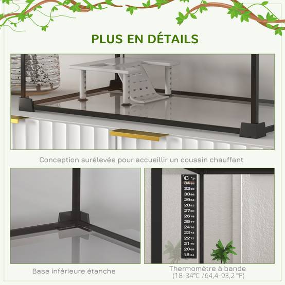 Terrarium Habitat Verre Reptiles Lézards Ventilé Anti-fuite 50x30x25cm Noir - ComfortXL Outdoor Living - Image 8