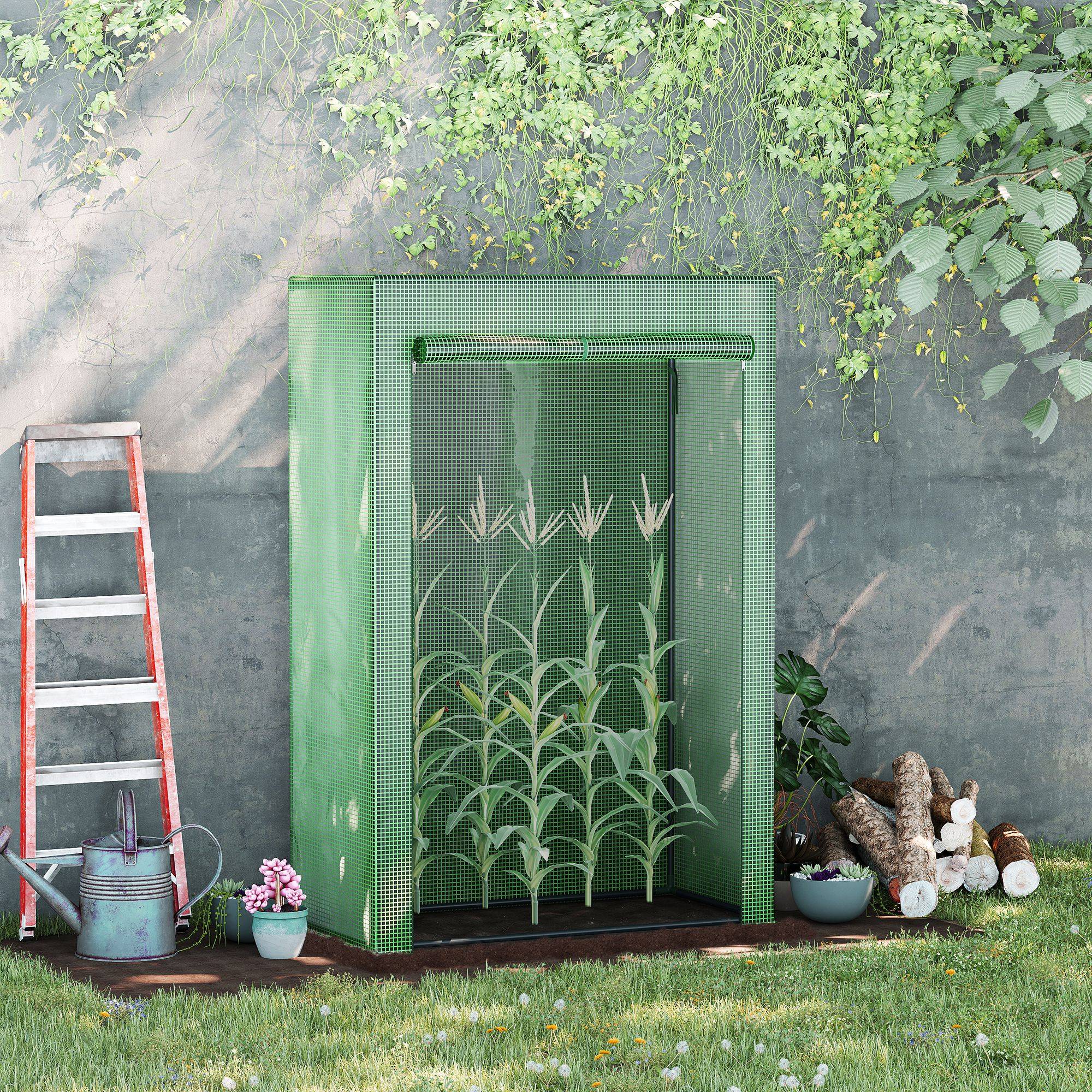 Outsunny - Serre de jardin serre à tomates porte zippée déroulante - 1x0,5x1,5m - acier PVC vert - Outsunny - Image 2