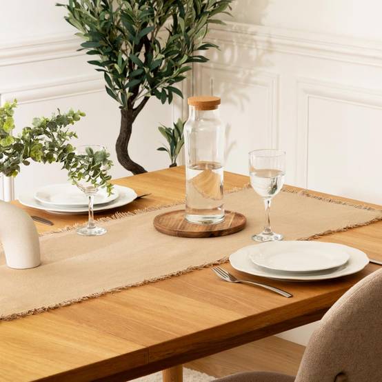 Chemin de table à franges - SECRET DE GOURMET - Coton - Beige - Image 3